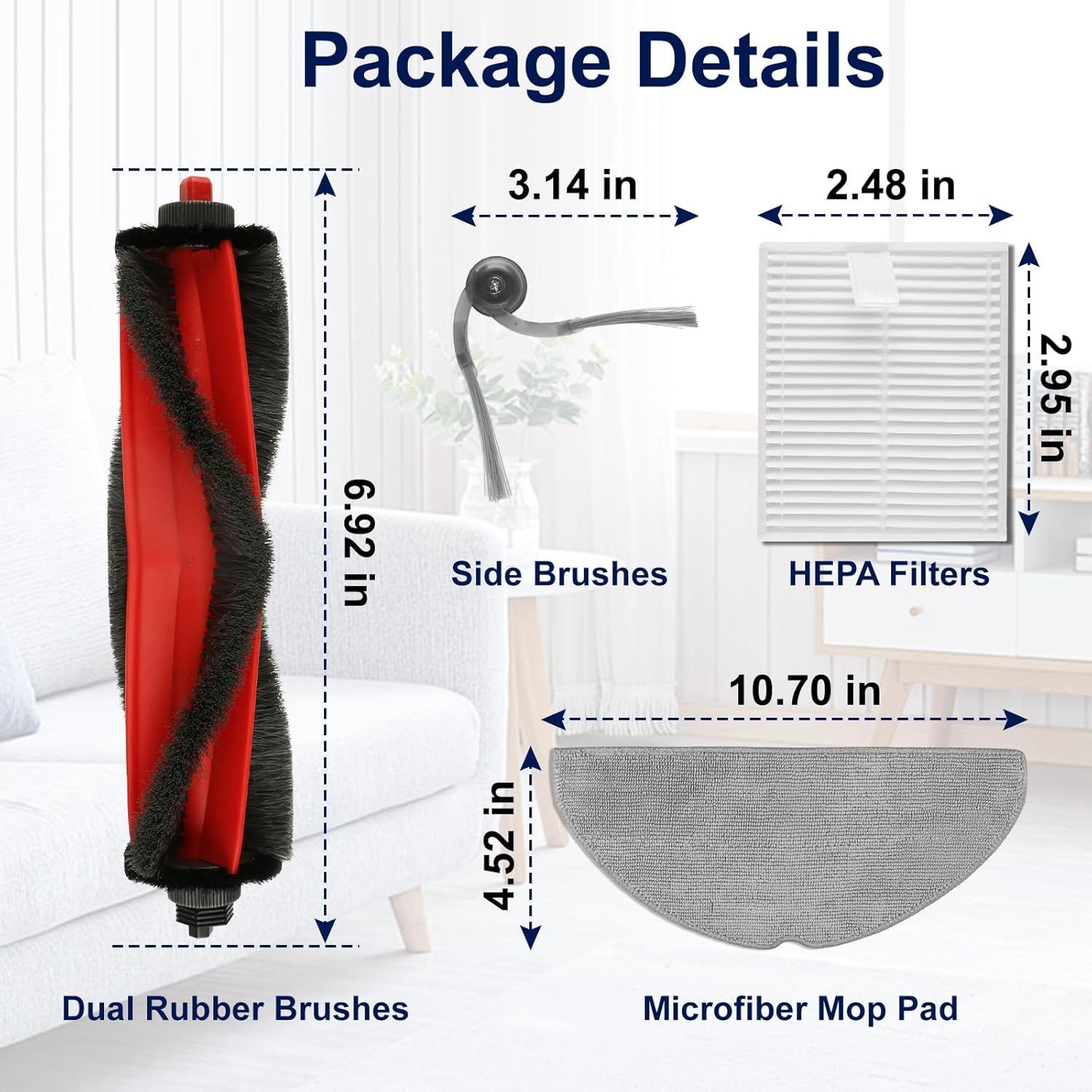 18 Pack Accessories Replacement Parts Compatible with Roborock Q7 M5, Q7 M5+ Robot Vacuum Cleaners, 2 Main Brush, 4 Hepa Filter, 6 Mop Pads, 6 Side Brush โ image 2