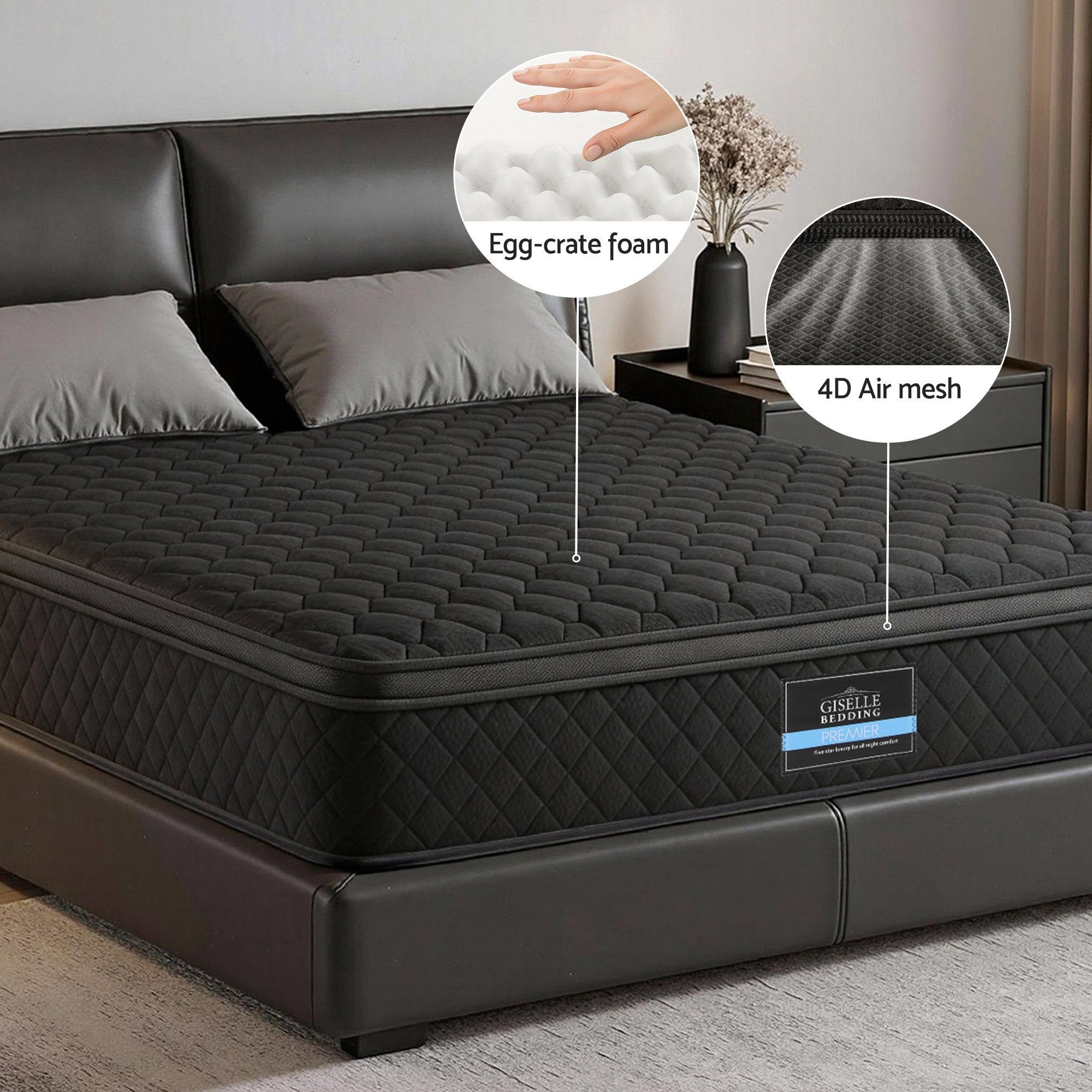 Giselle Bedding Queen Mattress 34cm Euro Top with 5-Zone Pocket Spring Support Black โ image 3