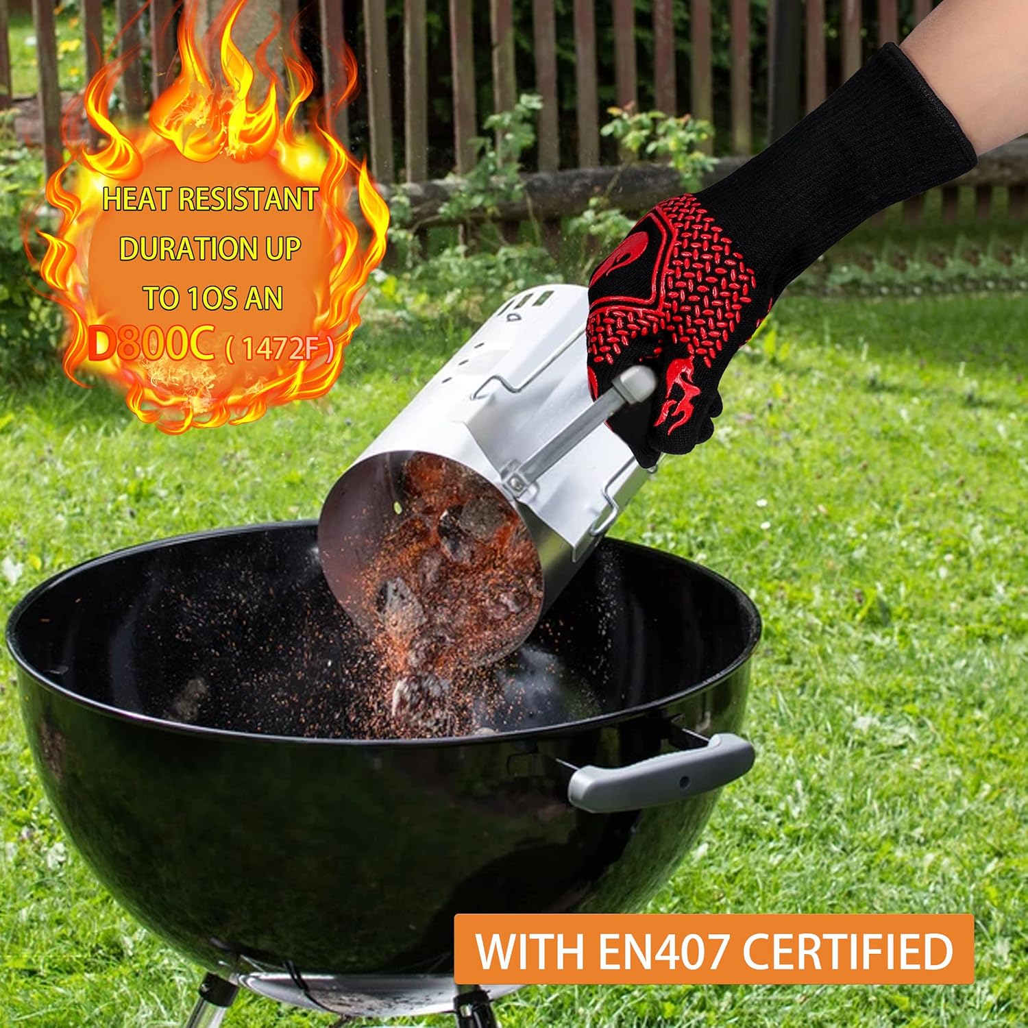 BBQ Fireproof Gloves, Grill Cut-Resistant 1472°F Heat Resistant Gloves, Non-Slip Silicone Oven Gloves, Kitchen Safe Cooking Gloves for Oven — image 4