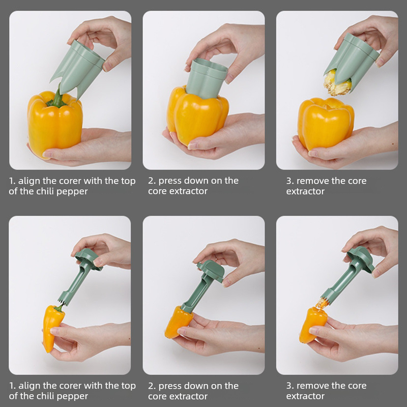 Dual-Size Bell Pepper Corer, ABS Plastic Chili Seed Remover, Household Vegetable Prep Tool—Green — image 6