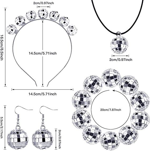 Disco Ball Accessories 70s Disco Costume for Women Disco Ball Headband Earrings Necklace Bracelet (Simple Style)