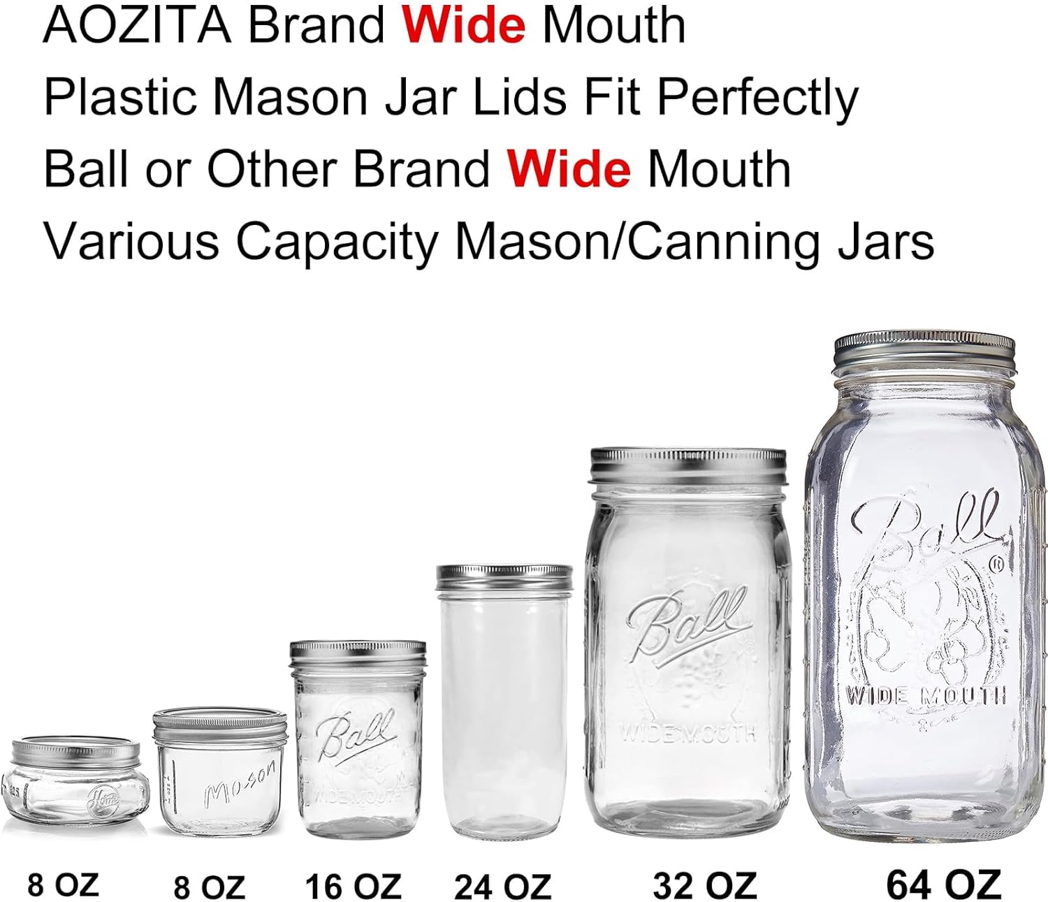[10 Pack] WIDE Mouth Mason Jar Lids for Ball, Kerr and More - White Plastic Storage Caps for Mason/Canning Jars - Leak-Proof, Dishwasher Safe & Food Grade — image 2