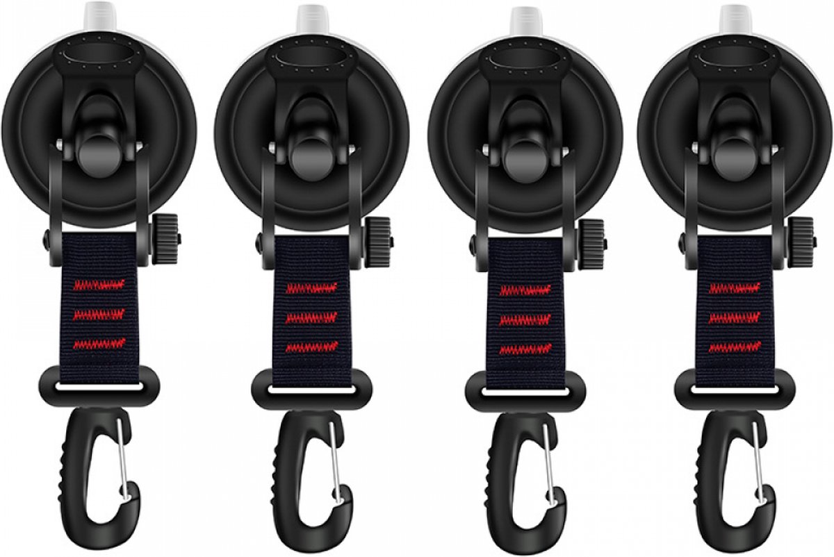 4 pieces - hooks - with suction cup - Powerful Suction Cup Anchor - ABS - Black - Multifunctional - large suction cup - without drilling - for