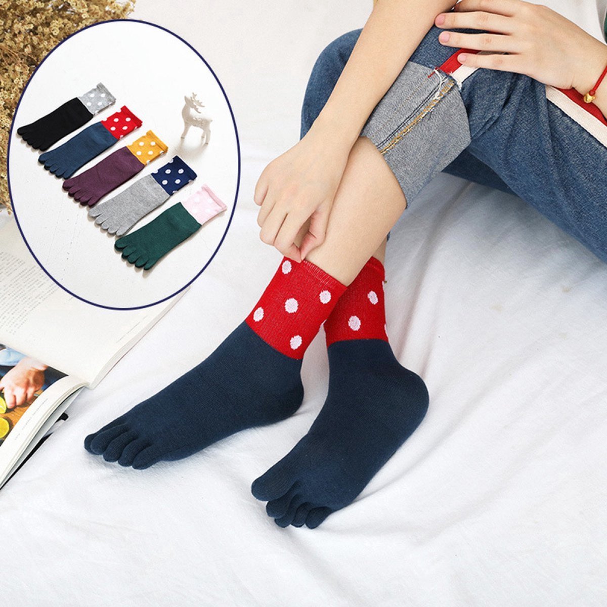 Toe Socks 5 Pairs - Toe Socks - Women's - Cotton - Yoga Socks - Smooth Toe Seam - Runner Toe Socks - Flip-flop Socks - Toe Socks - Toesocks - Ladies — image 4