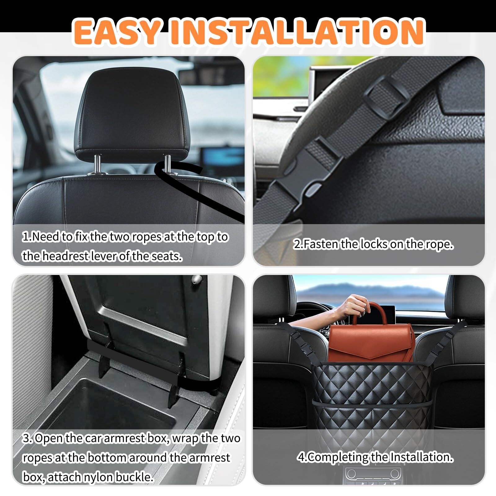 Car Seat Storage Bag: PU Leather Organizer with Hooks – Pet Barrier, Safe Driving Storage for Wallets/Phones (Black) — image 5