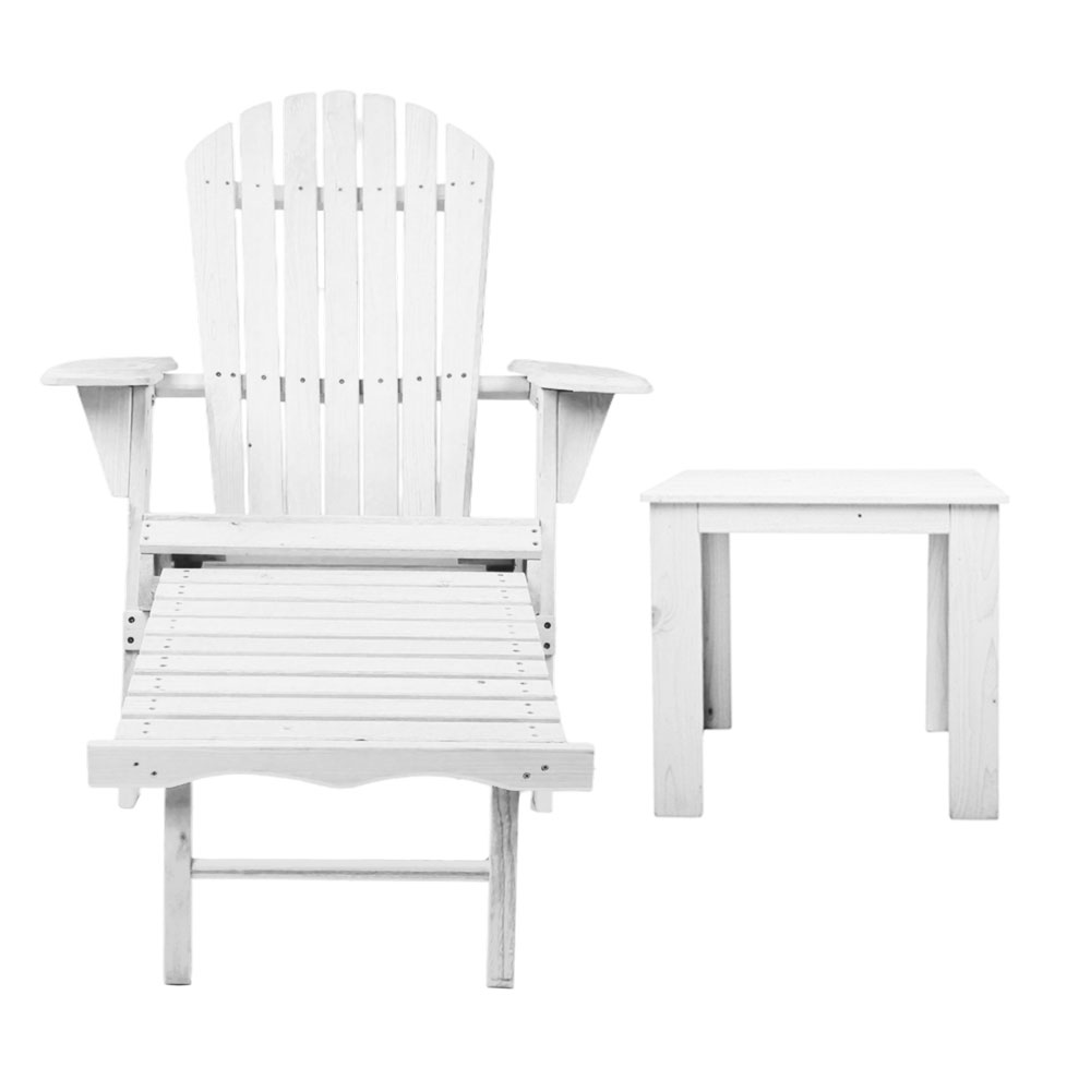 Gardeon 3PC Adirondack Outdoor Table and Chairs Wooden Sun Lounge Beach Patio White โ image 3