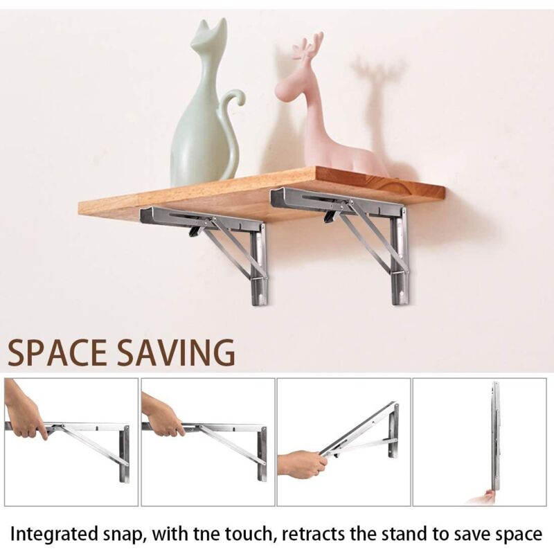 250Mm Folding Wall Shelf, 2 pcs Stainless Steel Folding Bracket, Garage Shelf Support Frame, Heavy Duty Bracket For โ image 3