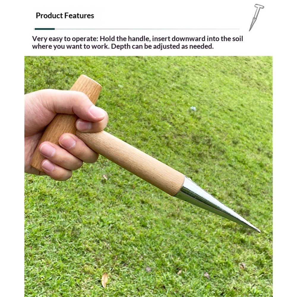 2 pack Hand Dibber Garden Tool, Seed Planter Tool with Wood Handle for Sowing Seed - Seed Dispenser for Planting chrome plating Garden Dibber, Transplanting â image 3