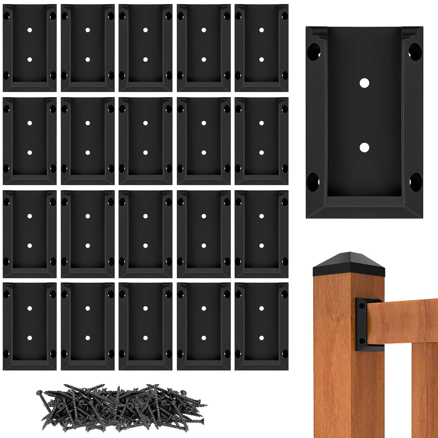 20pcs Deck Railing Brackets Connectors for 2 × 4 Railing Wood Post with 120pcs Wood Screws