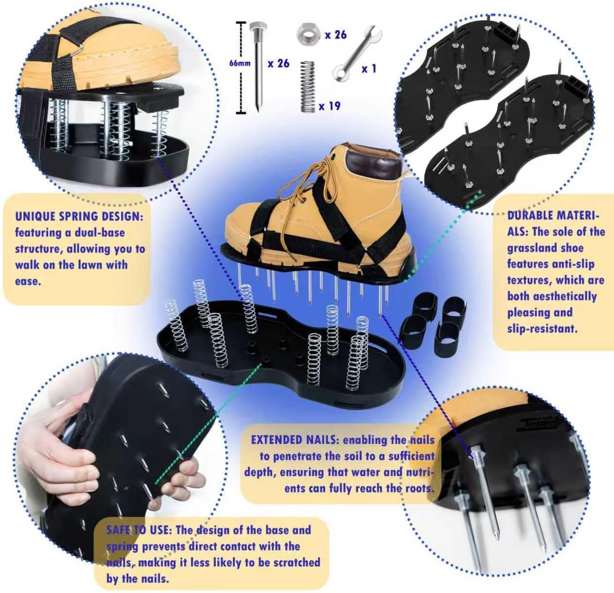 Lawn Aerator Shoes with Spring Base & Spikes: Adjustable Strap, Double-Layer Design for Healthy Lawns in Australian Gardens — image 2