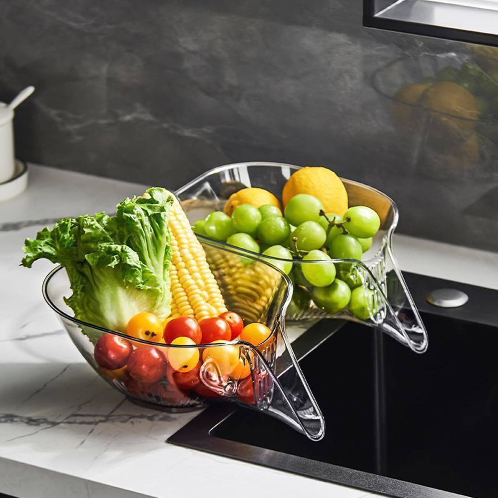 Thicker Multi-functional Drain Basket -2Packs Fruit Cleaning Bowl with Strainer Container, Kitchen Sink Food Catcher Drainer โ image 4