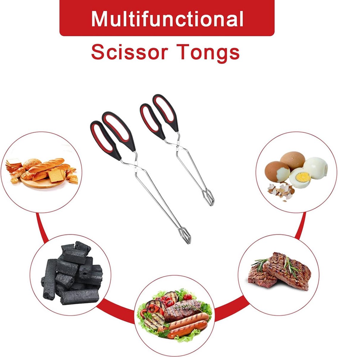 BBQ Tongs - Set of 2 - Barbecue Tongs - Meat Tongs - Grill Tongs - Kitchen Tongs - Meat Tweezers - Serving Tongs - Kitchen Tweezers - Scissor Tongs - Bread — image 2
