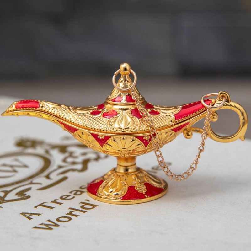 Gold Aladdin Lamp Small Ornaments, Legend Aladding Magic Genie Lamp Wishing Light Decoration, Costume Props Home Crafts — image 2