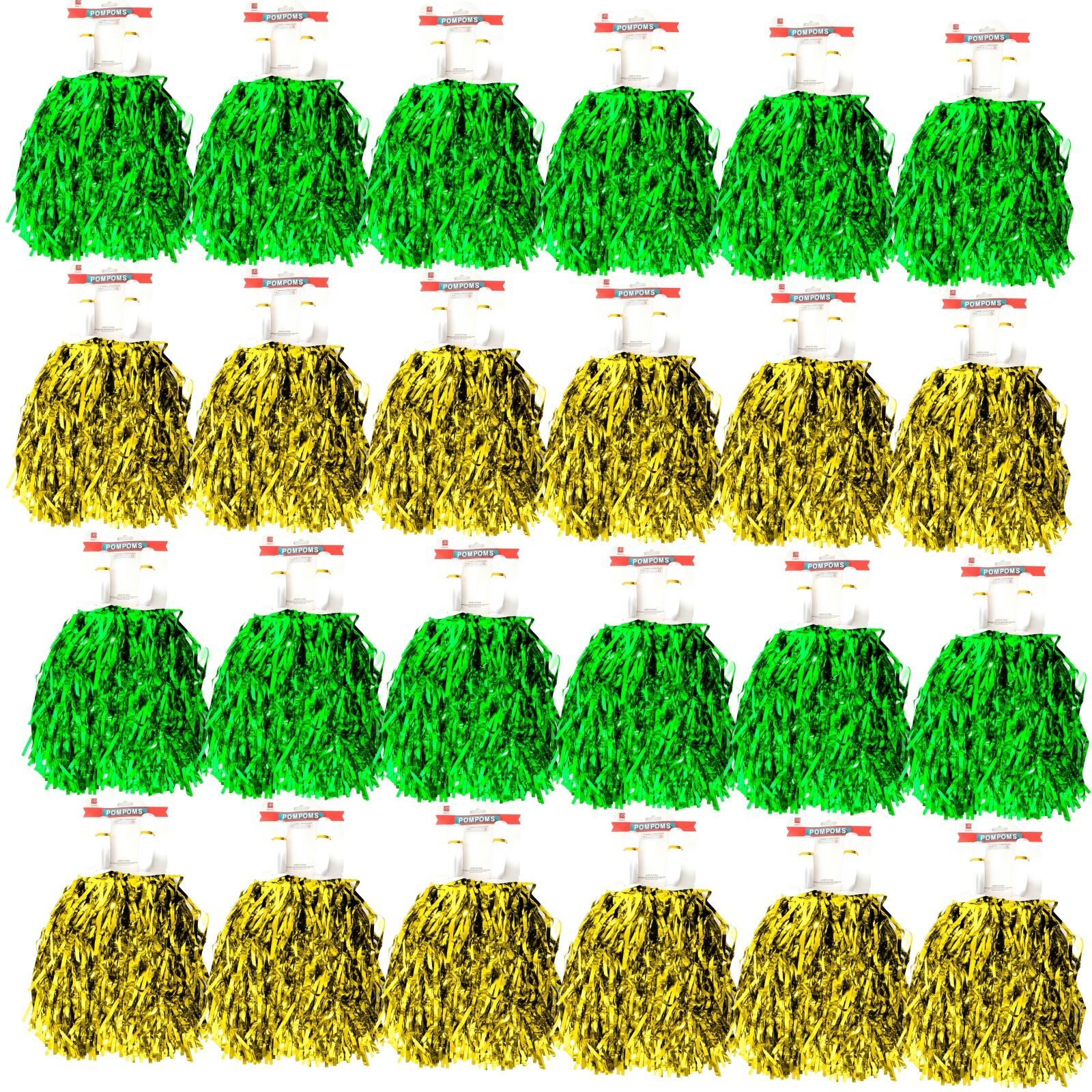 Green & Yellow Metallic Cheerleading Pom Poms – 24-Pack (12 Green Pairs & 12 Yellow Pairs) Australia Day — image 2