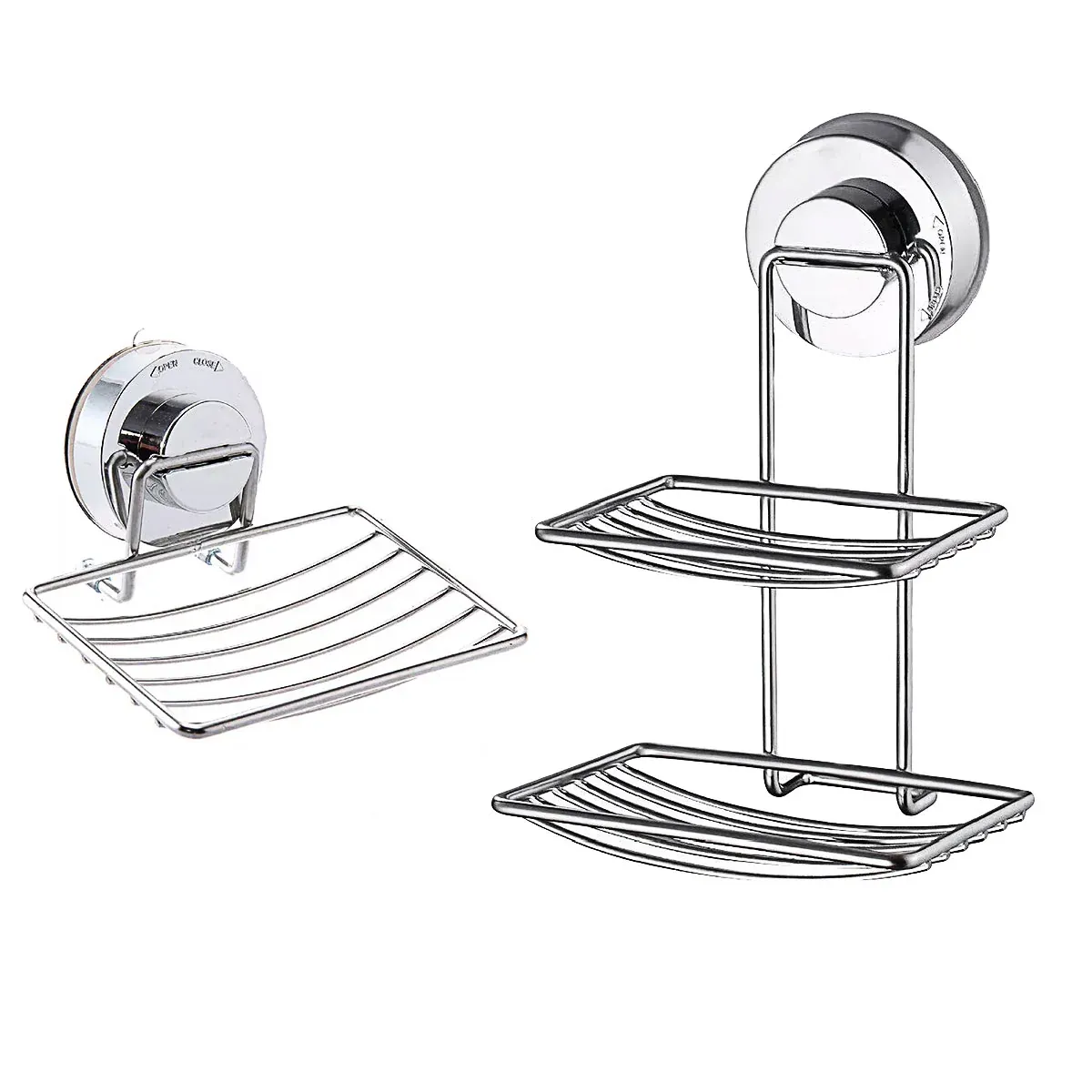 Shower Bar Holder Suction Basket Wall Mounted Stainless Steel Bathroom Soap Dish - Double Layer — image 3