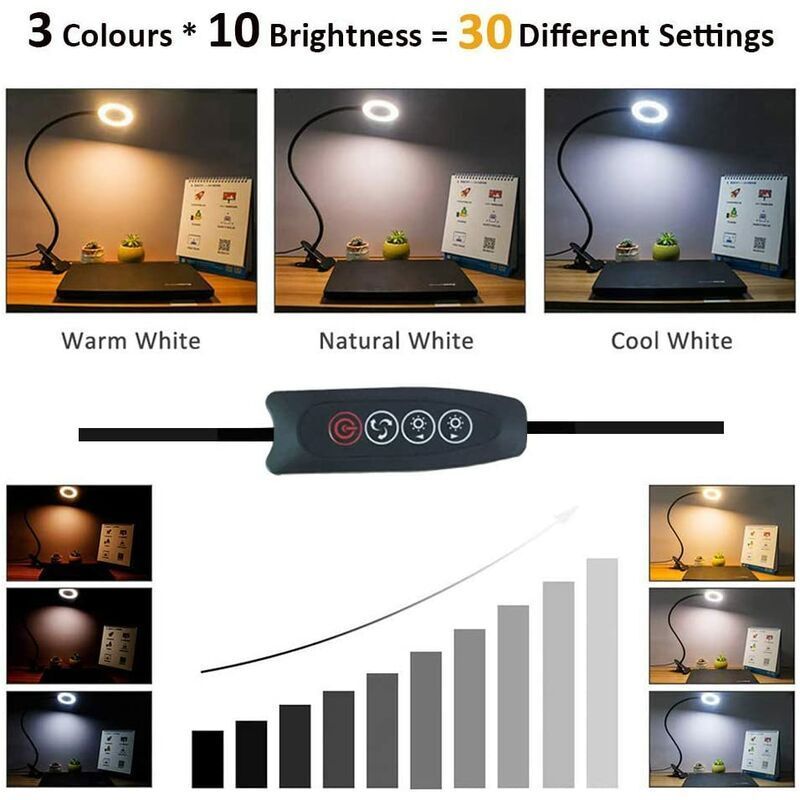 7W USB Clip Desk Lamp 48 LEDs 3 Colors 10 Brightness Levels Black — image 2