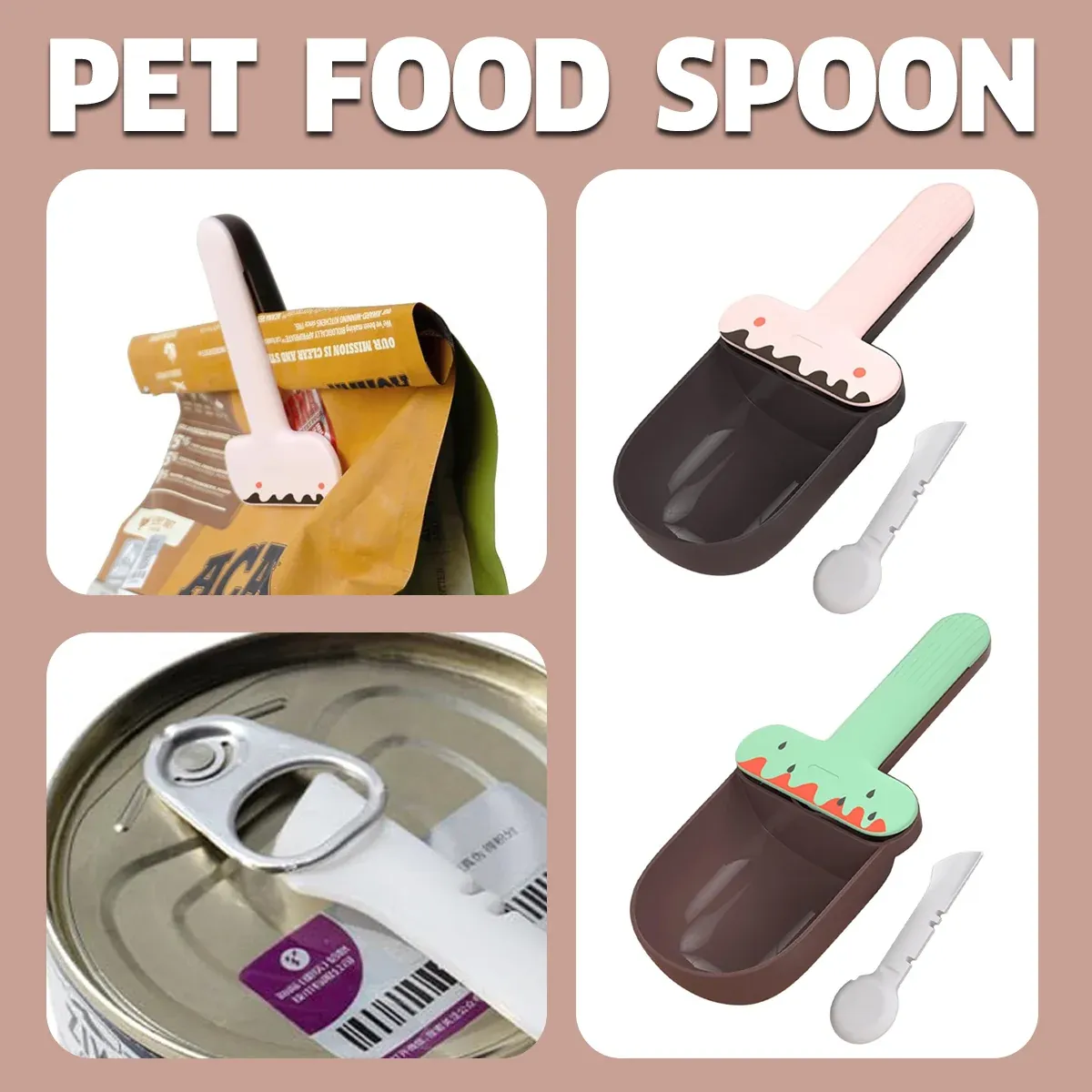 Pet Food Spoon Multifunctional Can Spoon Dog Shovel Ice Cream Cat Spoon Safe - Pink — image 2