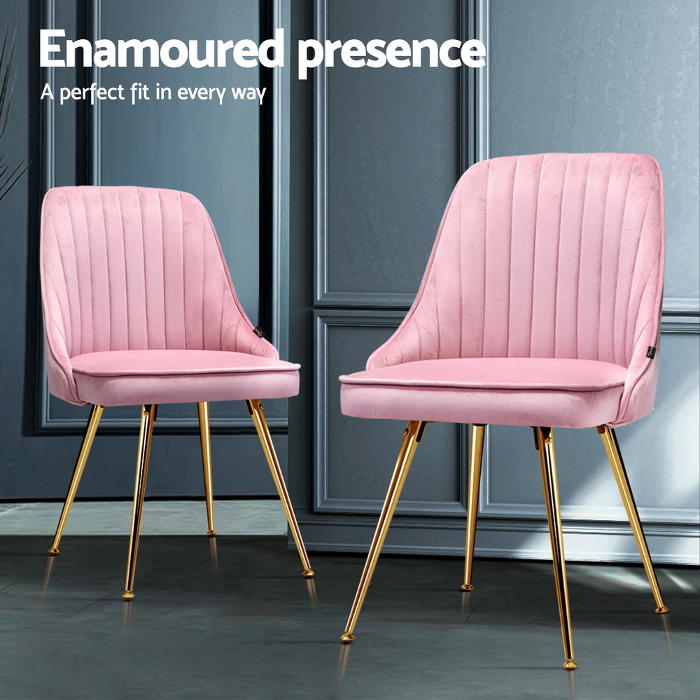 Artiss Dining Chairs Set of 4 Velvet Channel Tufted Pink โ image 4