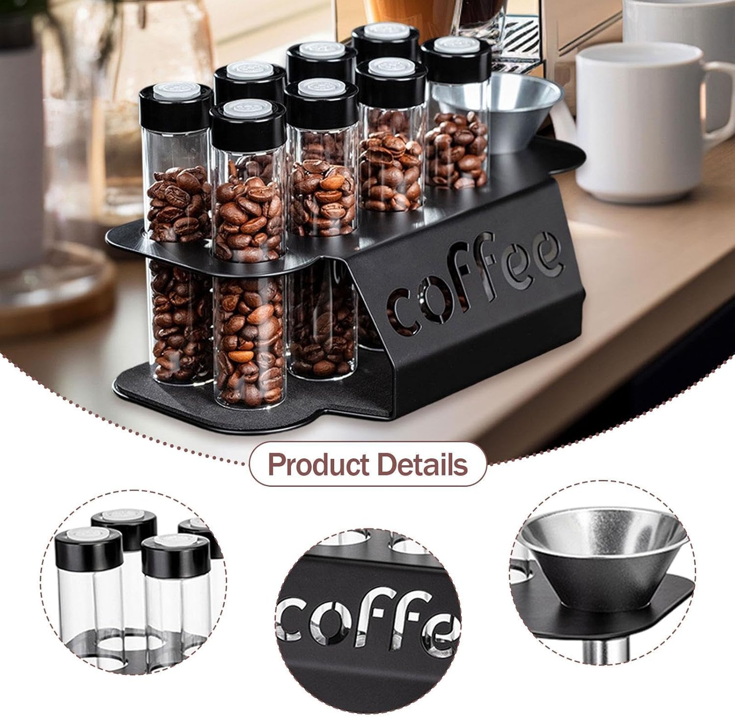 Coffee Bean Storage Containers - 8-pack Glass Jars for Storing Coffee Beans - Transparent Storage Containers, Reagent Racks, One-Way Valve - Portable Storage â image 5