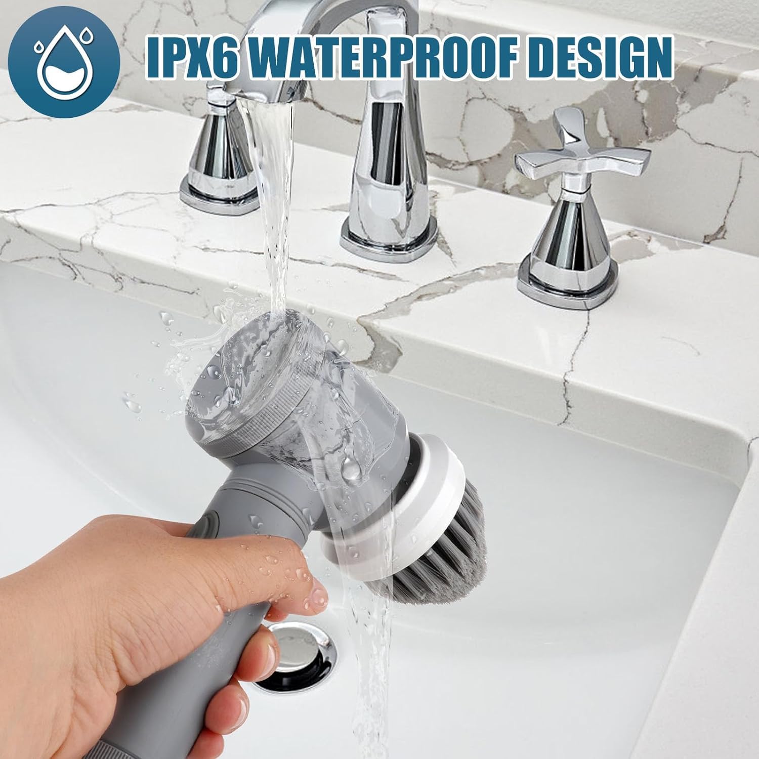 Cordless Electric Spin Scrubber with 5 Brush Heads and USB Rechargeable Battery for Bathrooms, Tiles, Grout and Kitchens, White — image 5