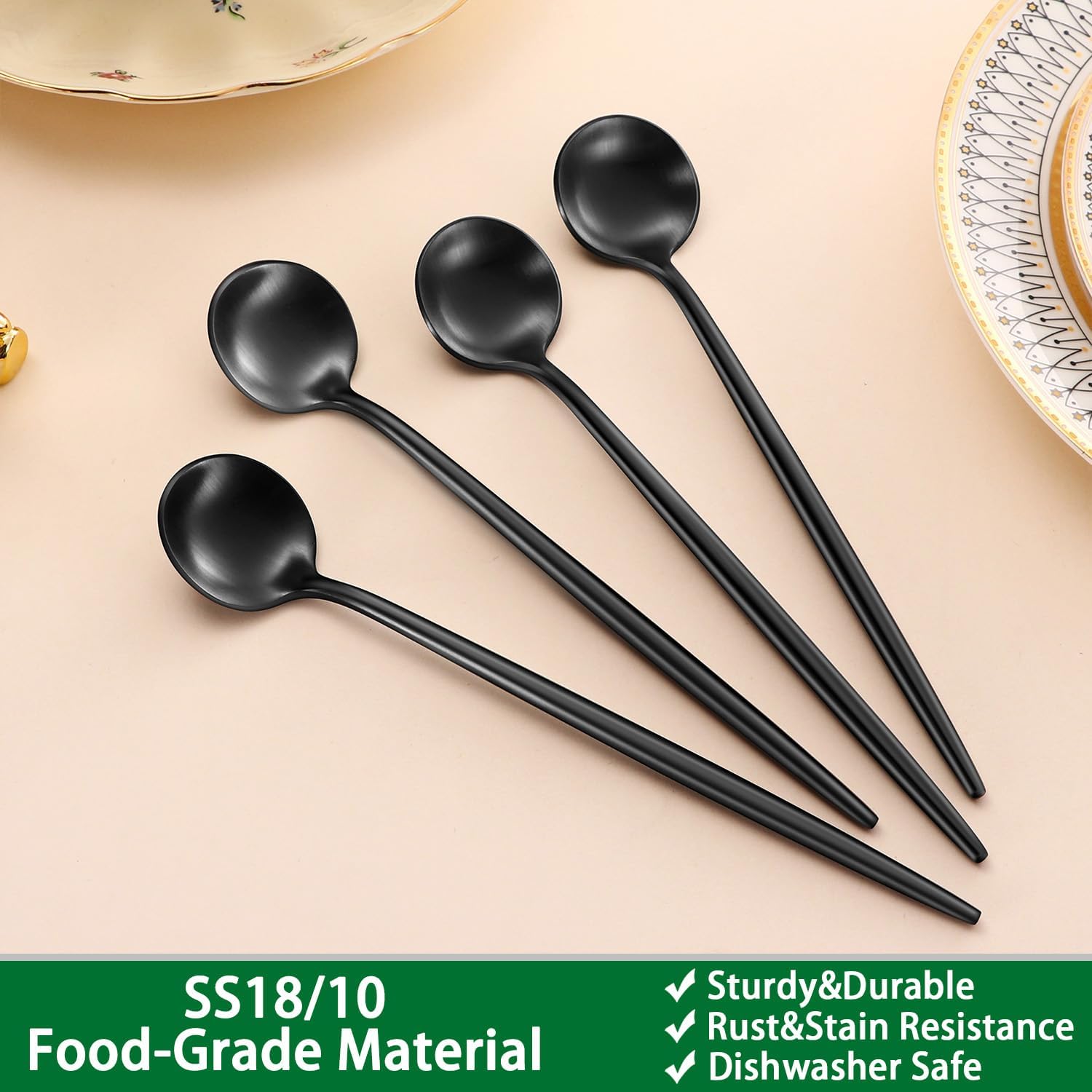 4 PCS 6.7 Inches Satin Black Stainless Steel 18/10 Coffee Spoons,Iced Tea Spoon,Espresso Stirring Spoons,Matte Black SS304 Teaspoons,Dessert Spoon,Long Coffee โ image 3