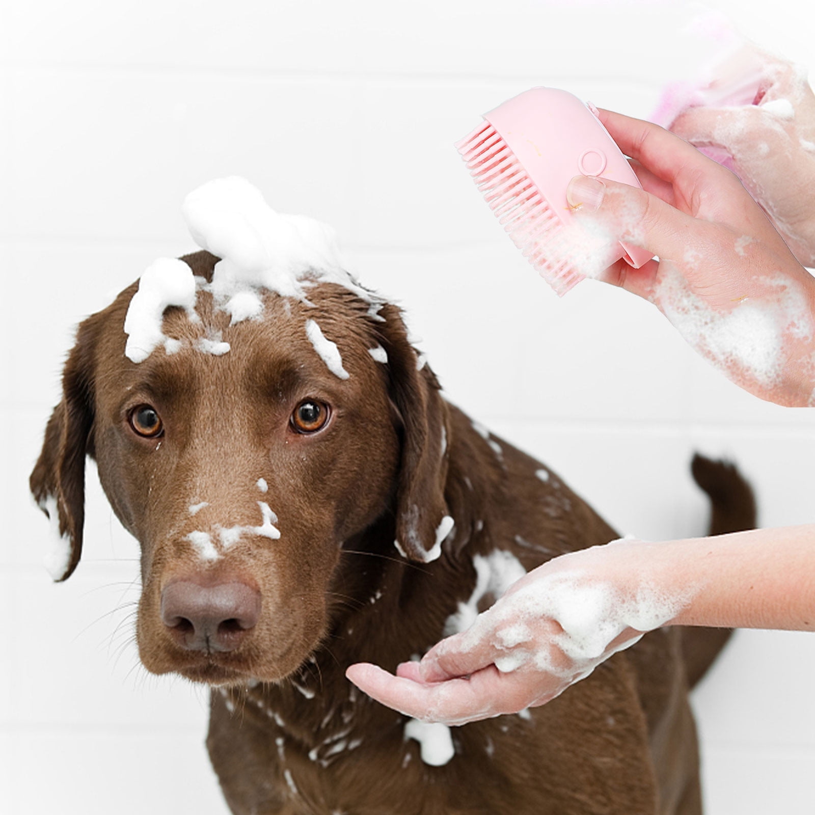 Dog Bath Brush, Pet Massage Brush, Shampoo Dispenser, Soft Silicone Brush, Rubber Bristle for Dogs and Cats Shower, Soft Pet Rub Back Brush, Shower Brush Pink — image 4