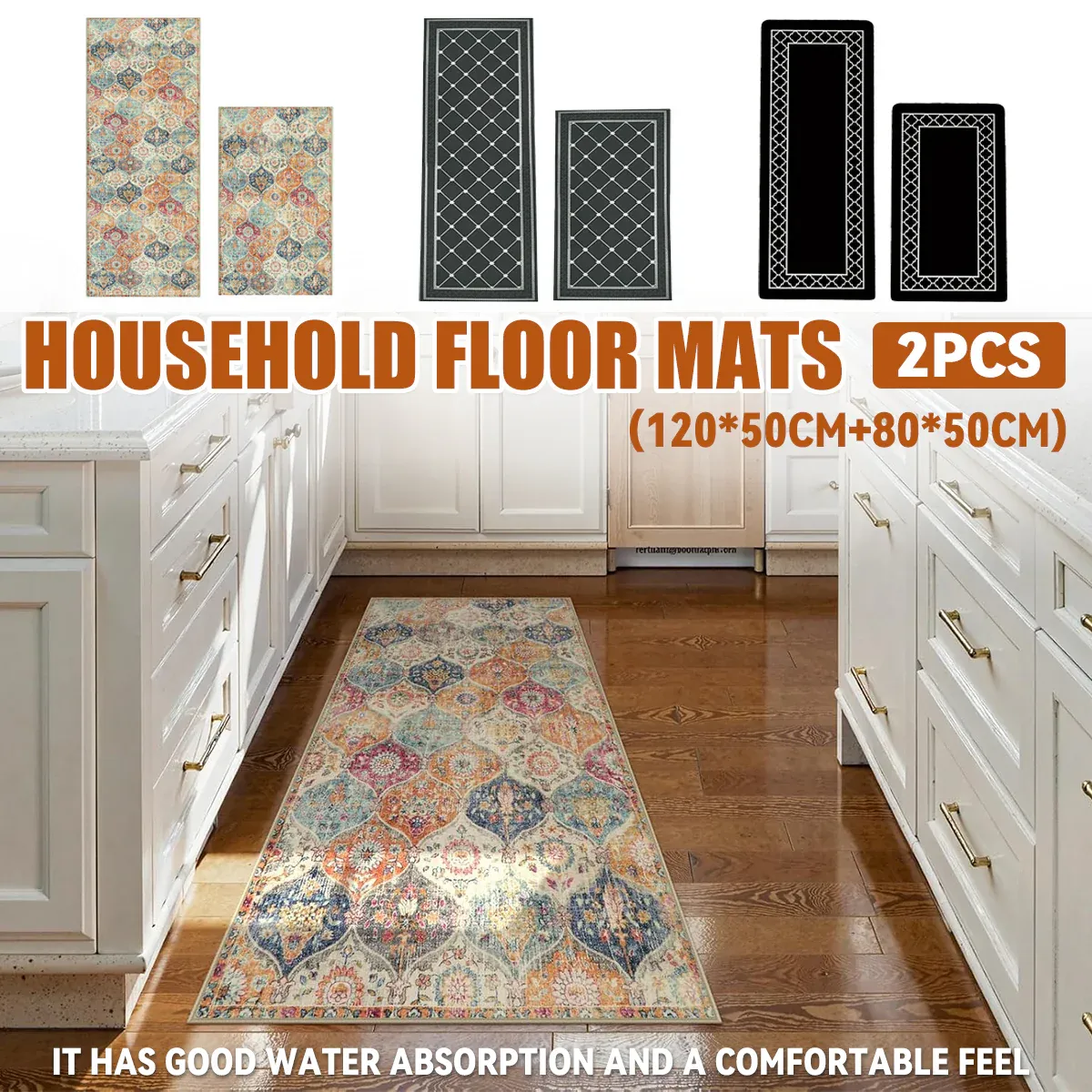Household Floor Mats 2 Piece Set Non Slip Water Absorbent Dust-Proof Floor Mat - Checkered stripes โ image 2