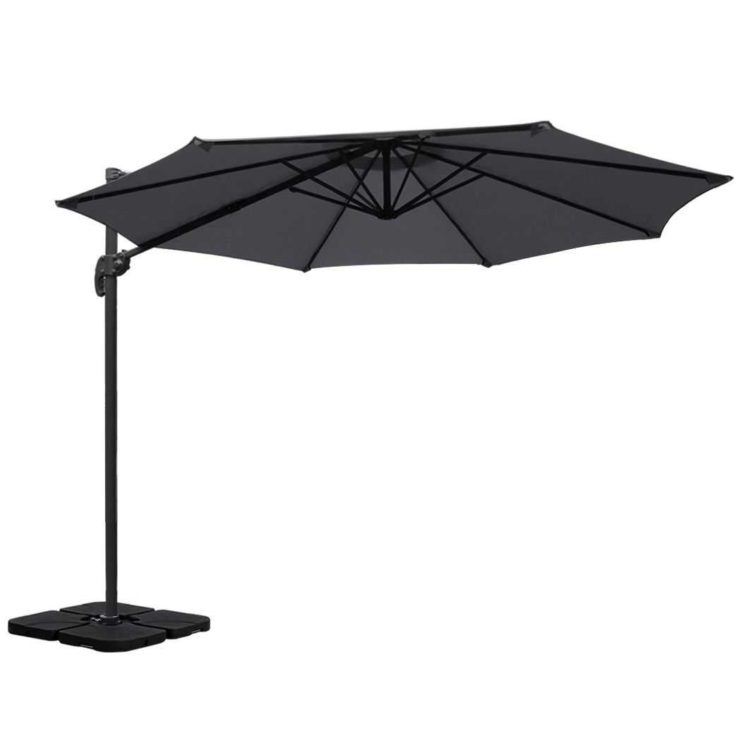 Instahut 3m Outdoor Umbrella w/Base Cantilever Beach Roma 360 Degree Tilt Charcoal โ image 3