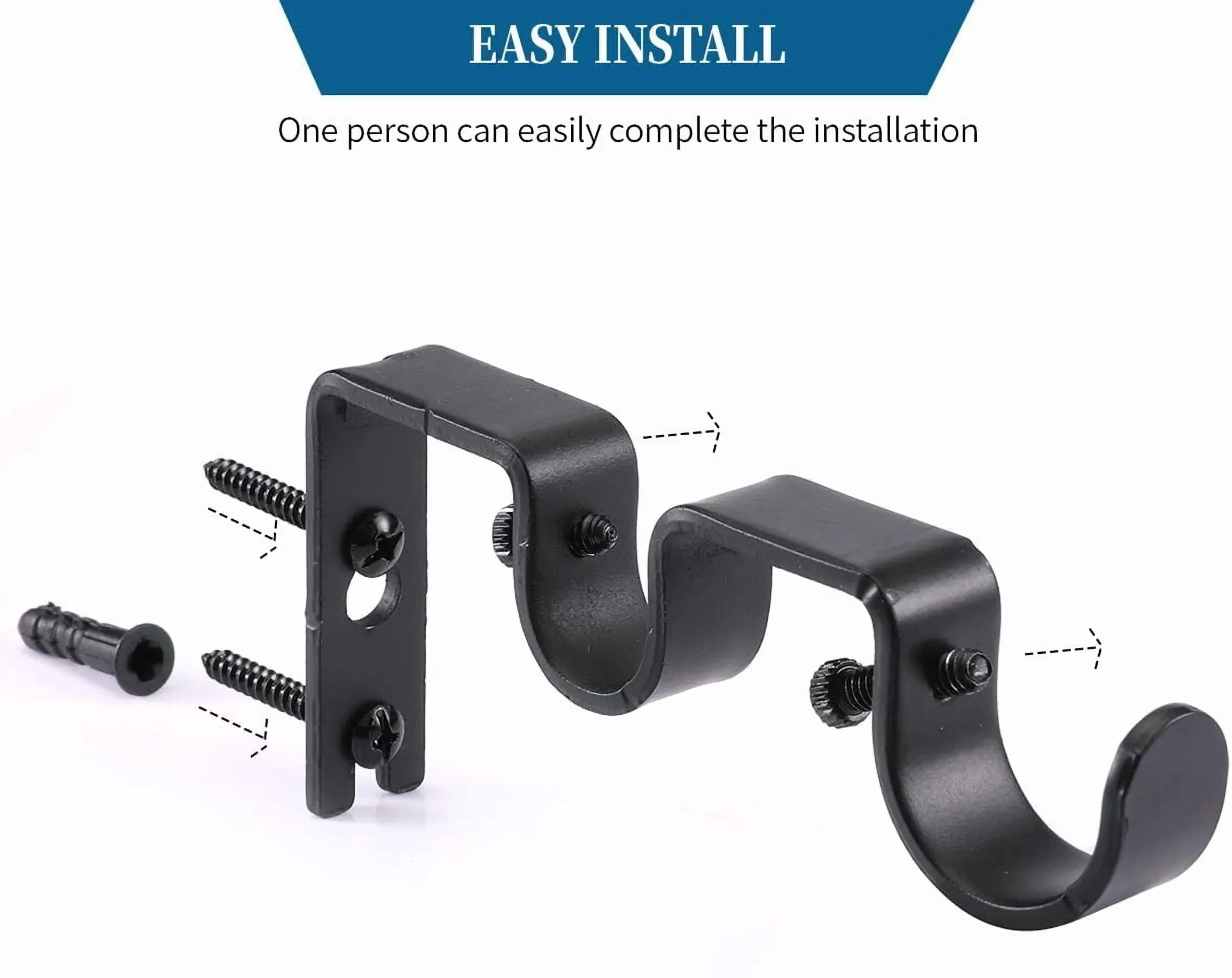 6 Pack Double Curtain Rod Brackets, Heavy Duty Metal Holders for 1 In and 5/8 In Rods, Black — image 6