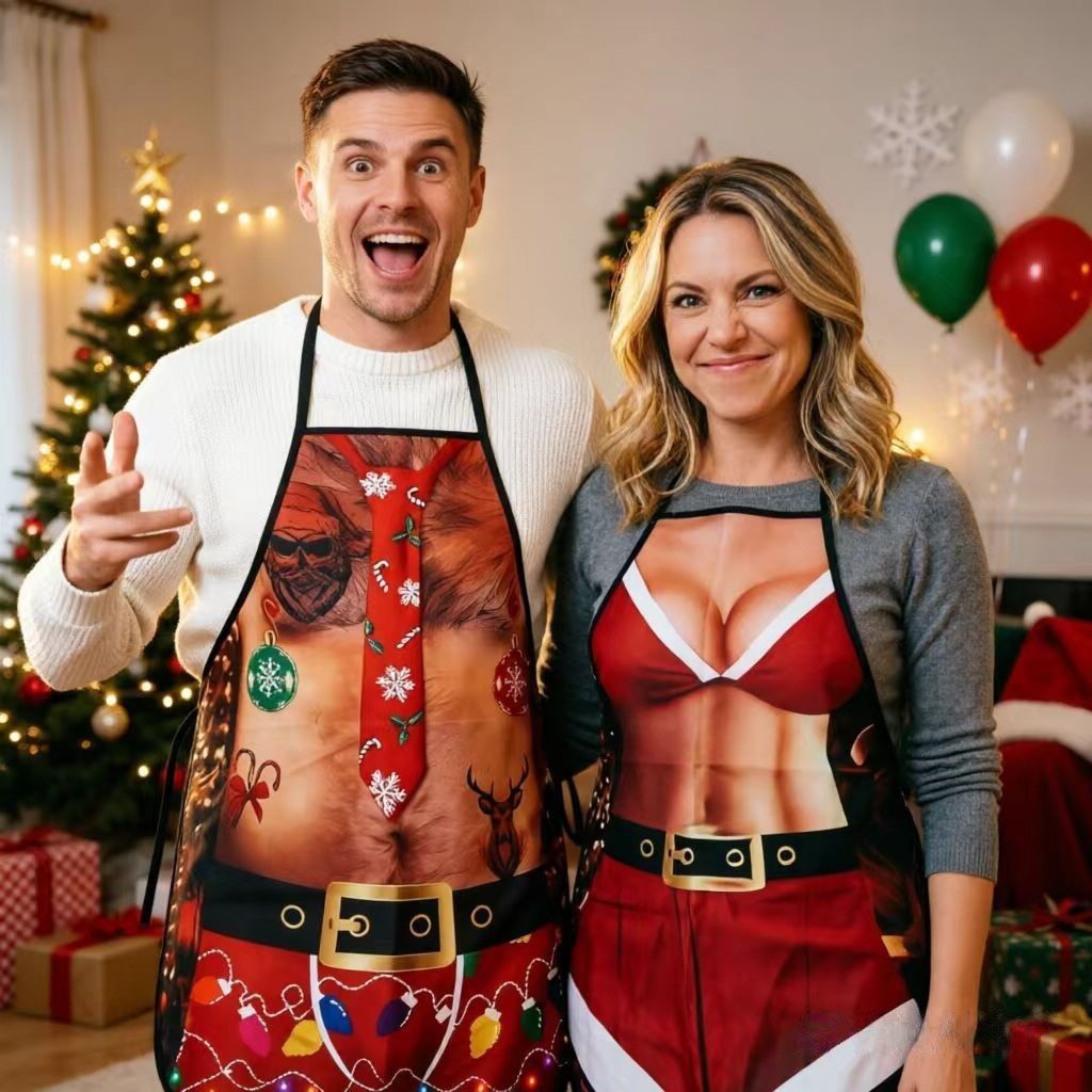 Christmas White Themed Party Apron, Waterproof Cooking Apron, Versatile Dress‑up Supply for Christmas & Halloween Event, 75*52cm — image 5