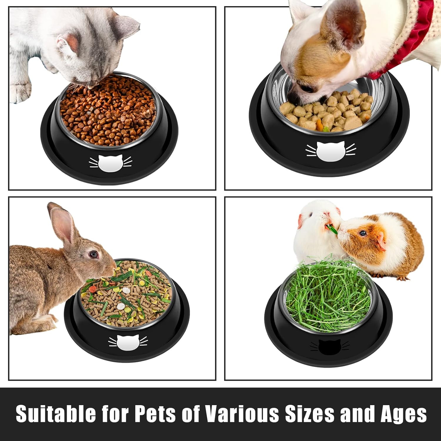 Cat Bowls Non-Slip Stainless Steel Small Cat Food Bowls Unbreakable Thicken Cat Feeder 7 Oz Cat Dishes Suitable for Indoor Small Pets Removable Rubber Base โ image 5