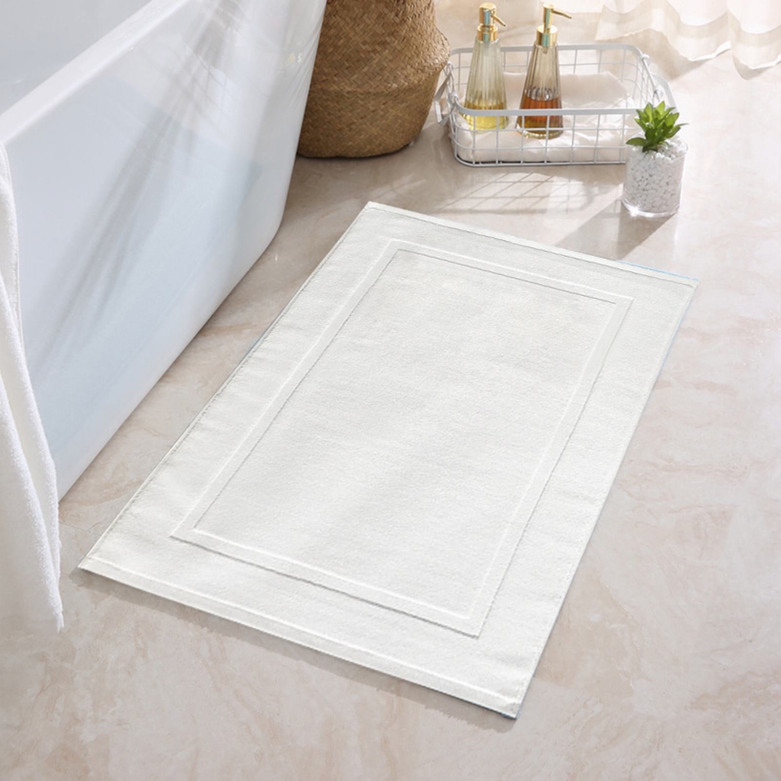 2PCS White Cotton Classic Rug Bath Mats Absorbent Cotton Hotel Spa Shower Bathtub Mats [Not A Bathroom Rug] Machine Washable Shower Bathroom Floor Towel White — image 6