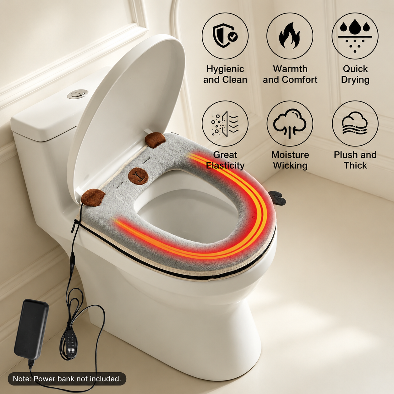 USB Heated Toilet Seat Cover with Capybara Design – Soft Plush, Washable, Fast Heating, 5-Level Temperature & Timer Control for Cozy Winter Bathroom Use — image 6