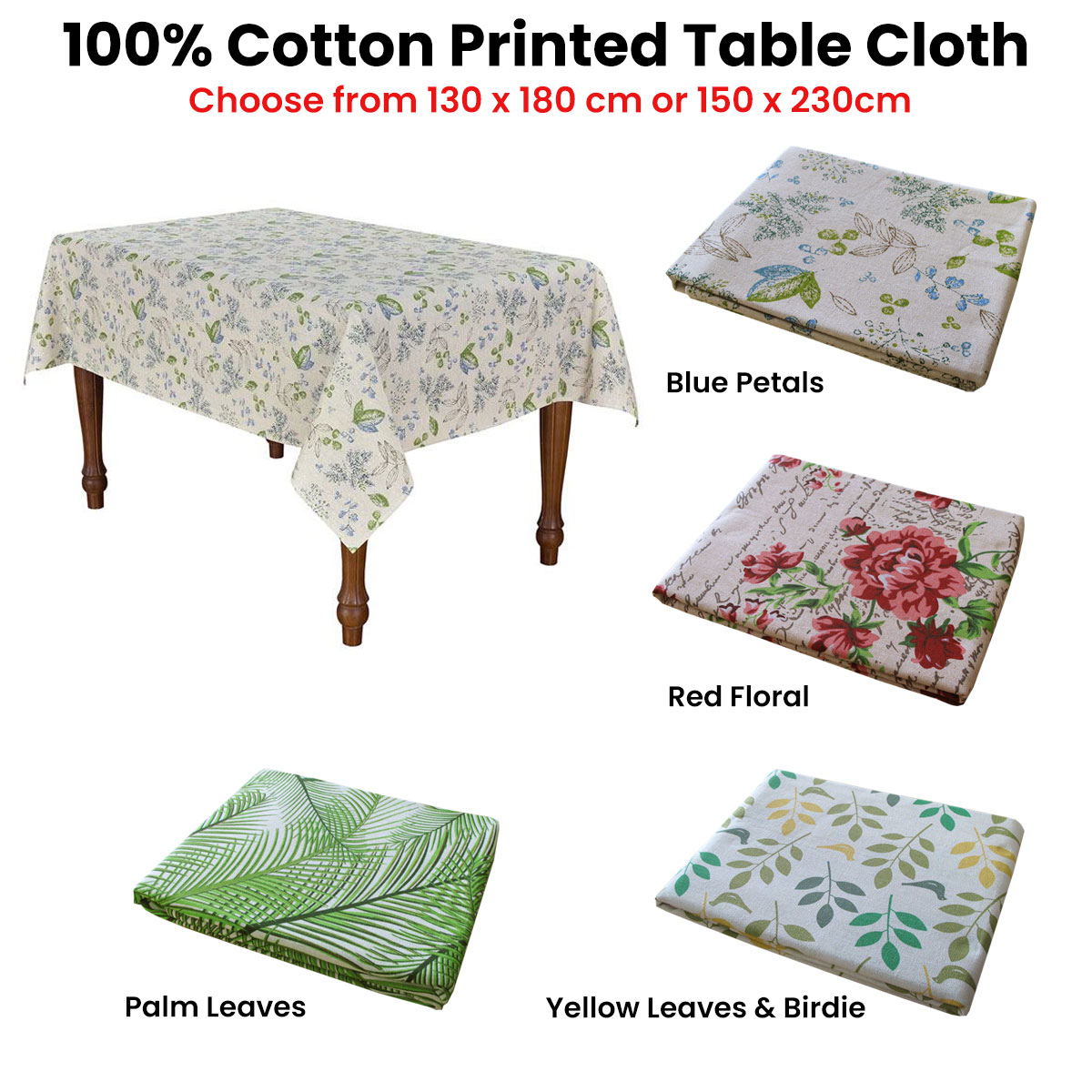Cotton Yellow Leaves Birdie Oblong Table Cloth 150 x 230cm โ image 3