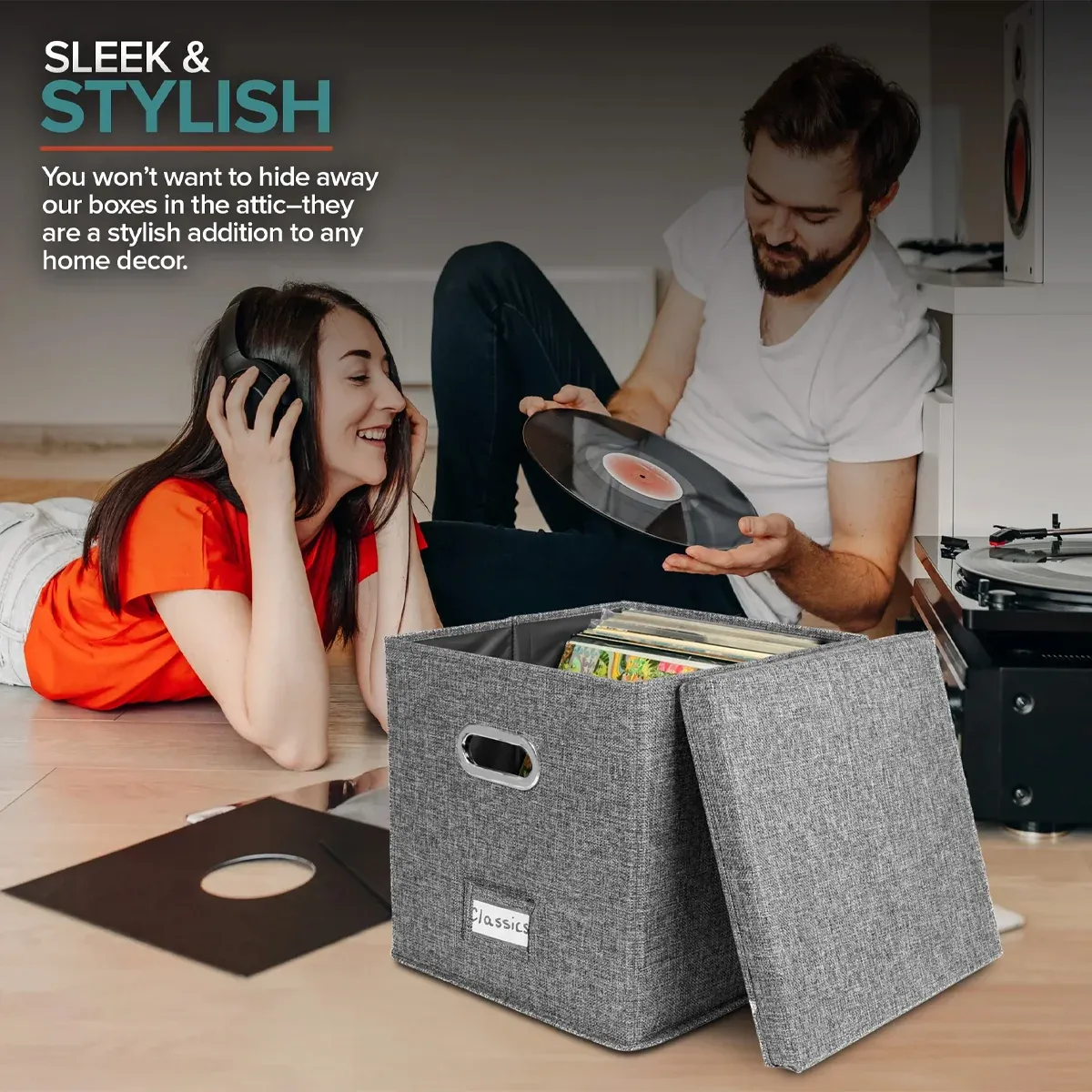 Linen Fabric Vinyl Record Storage Box Foldable With Lid Included Dustproof โ image 4