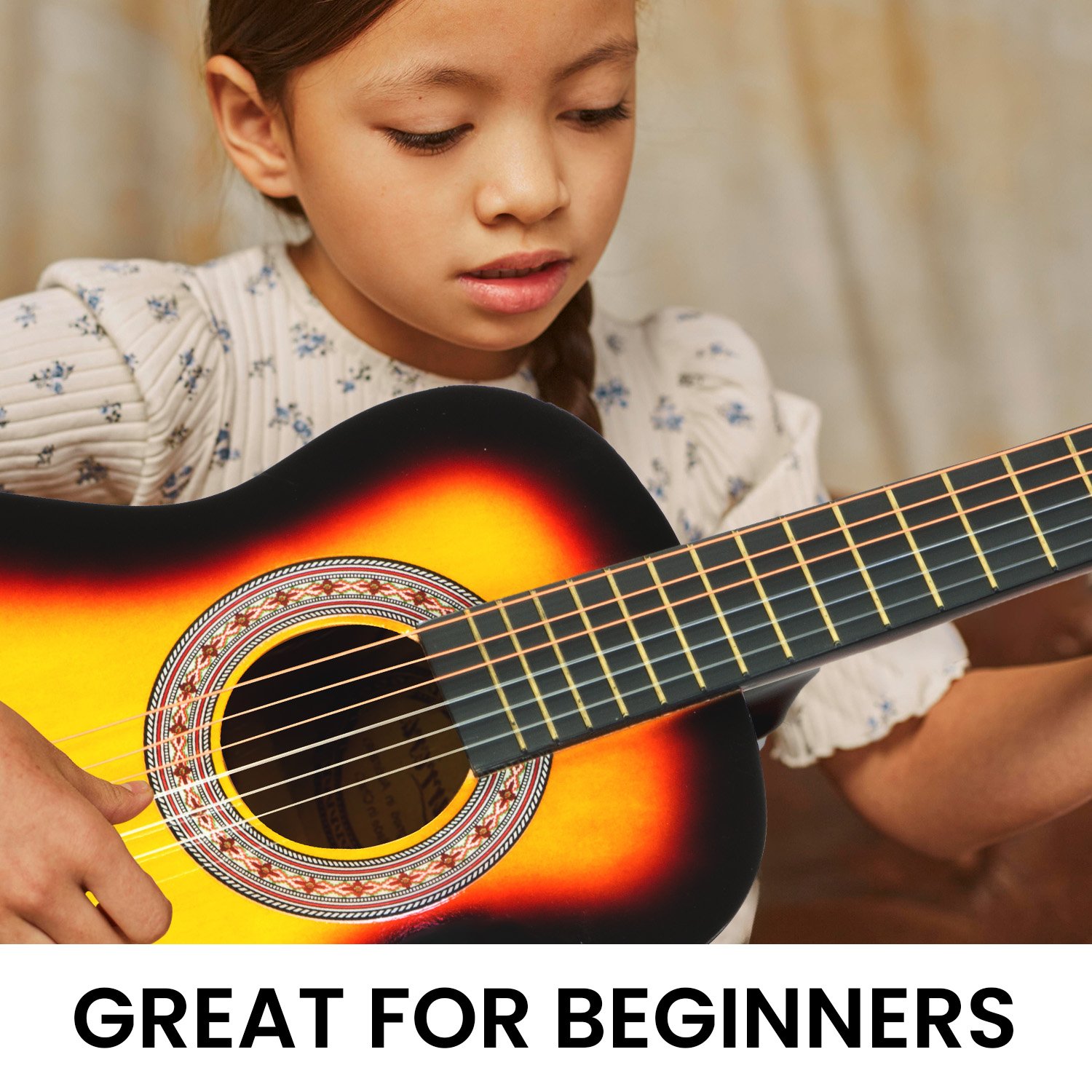 Karrera 34in Acoustic Wooden Childrens Guitar - Sunburst — image 6
