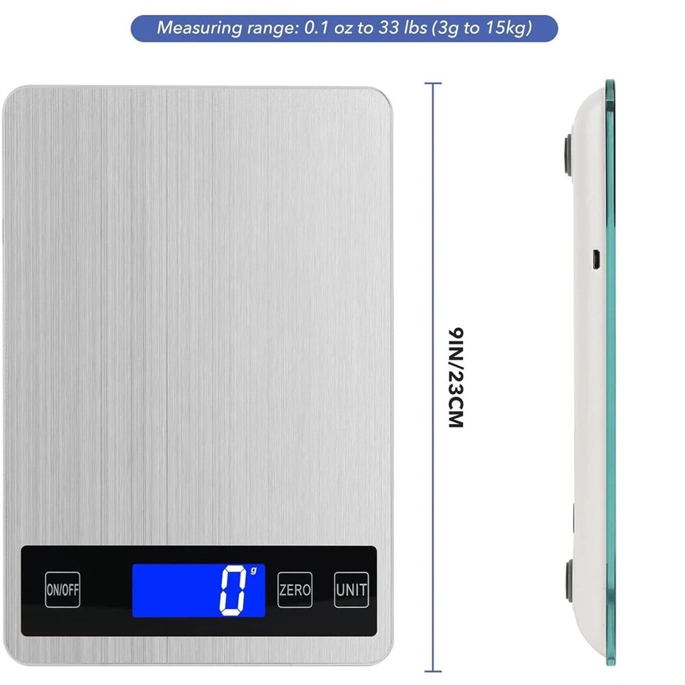 Food Scale - 15kg/33lb Digital Kitchen Scale with Full-View LCD Display, Easy Clean Stainless Steel, Precise for Baking, Cooking & Meal Prep — image 4