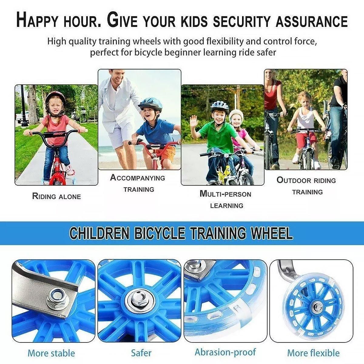 12-20 Inch Kids Bike Training Wheels Silent Flashing PVC Stabilizer Auxiliary - Pink โ image 5