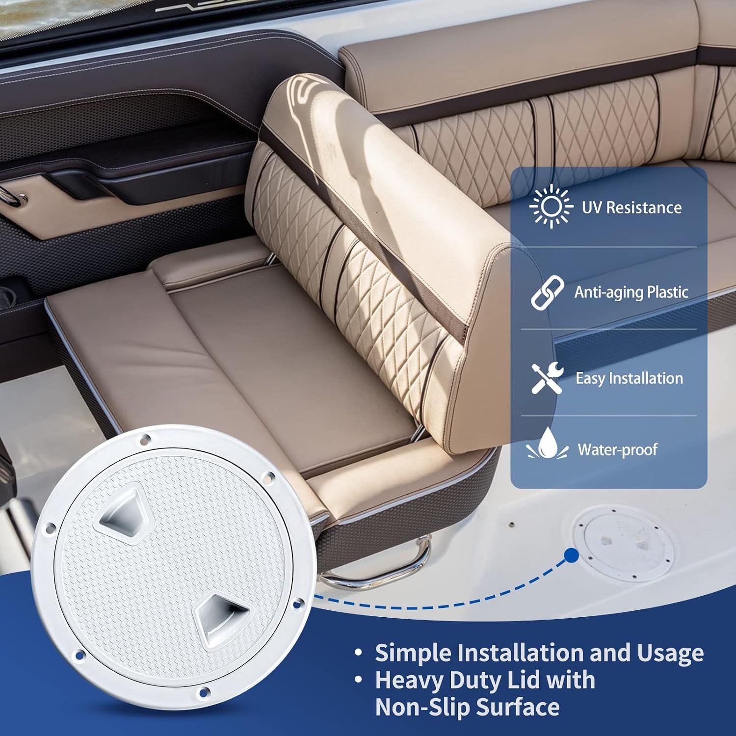 Round Marine Inspection Hatch with Detachable Non Slip Cover, Boat Deck Access Port for Yachts, Kayaks and Storage, White, 15.2 cm — image 4