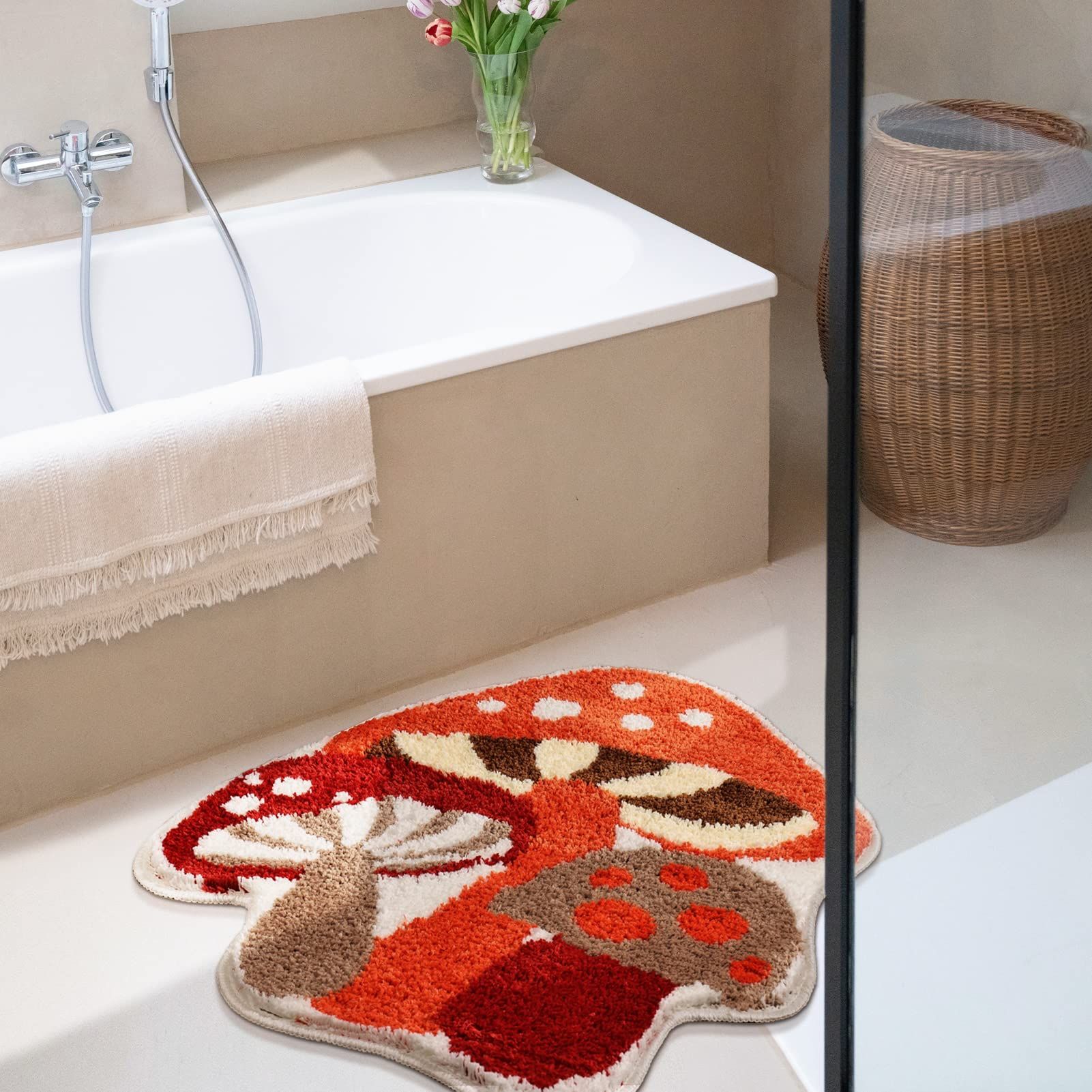 Bathroom Rugs Cute Bath Mat Non Slip Red Mushroom Bath Rug for Women Kids and Girls Strong Absorbent Soft Washable Bath — image 2