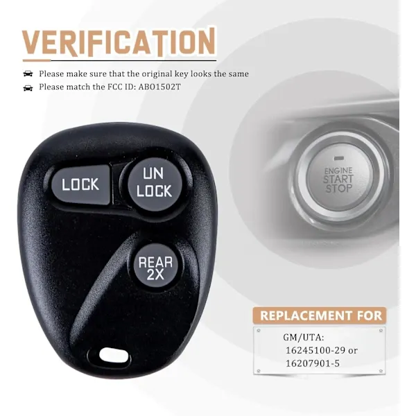 Keyless Car Key for 1997/1998/1999 Tahoe with FCC ID: ABO1502T GM/UTA: 16245100-29 or 16207901-5 (Single), automotive replacement use โ image 4