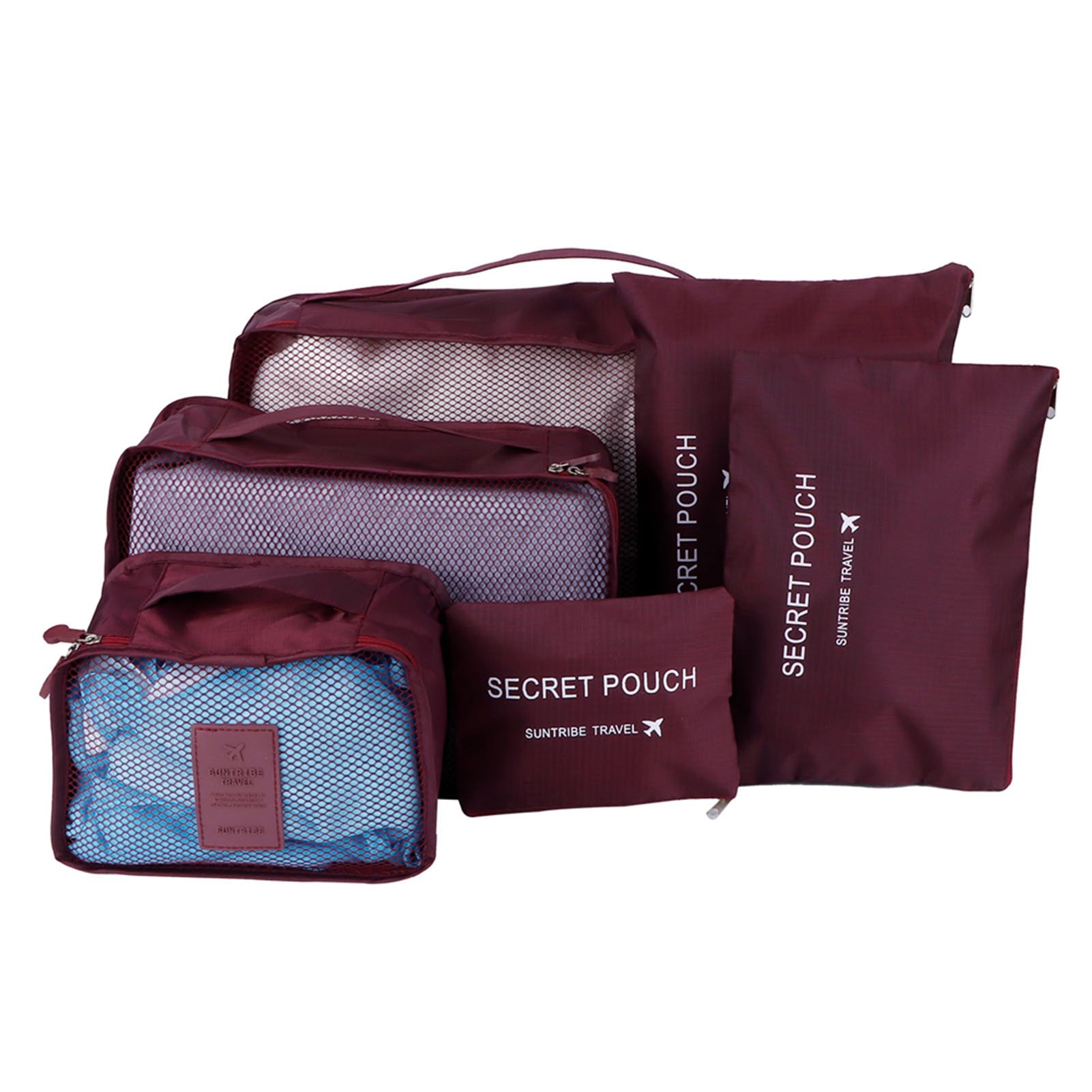 6Pcs/Set Storage Bag Clothing Sorting Bag Luggage Suitcase Packing Organizer for TravellingWine Red — image 2