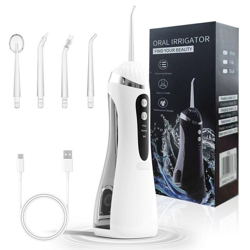 Portable Electric Water Flosser, 3-Speed High-Pressure, Orthodontic Home Oral Care Water Flosser - White