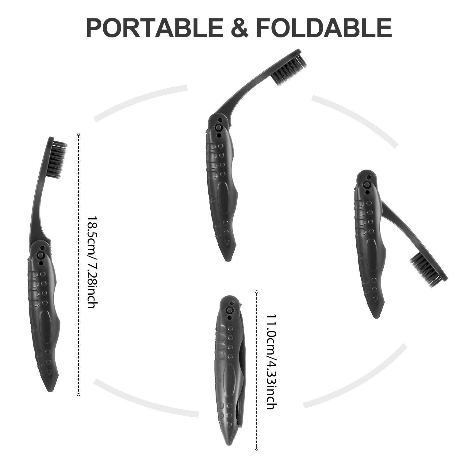 8 Packs Travel Toothbrushes Individually Wrapped Black Folding Toothbrush for Travel Camping Portable Charcoal Toothbrush with — image 3