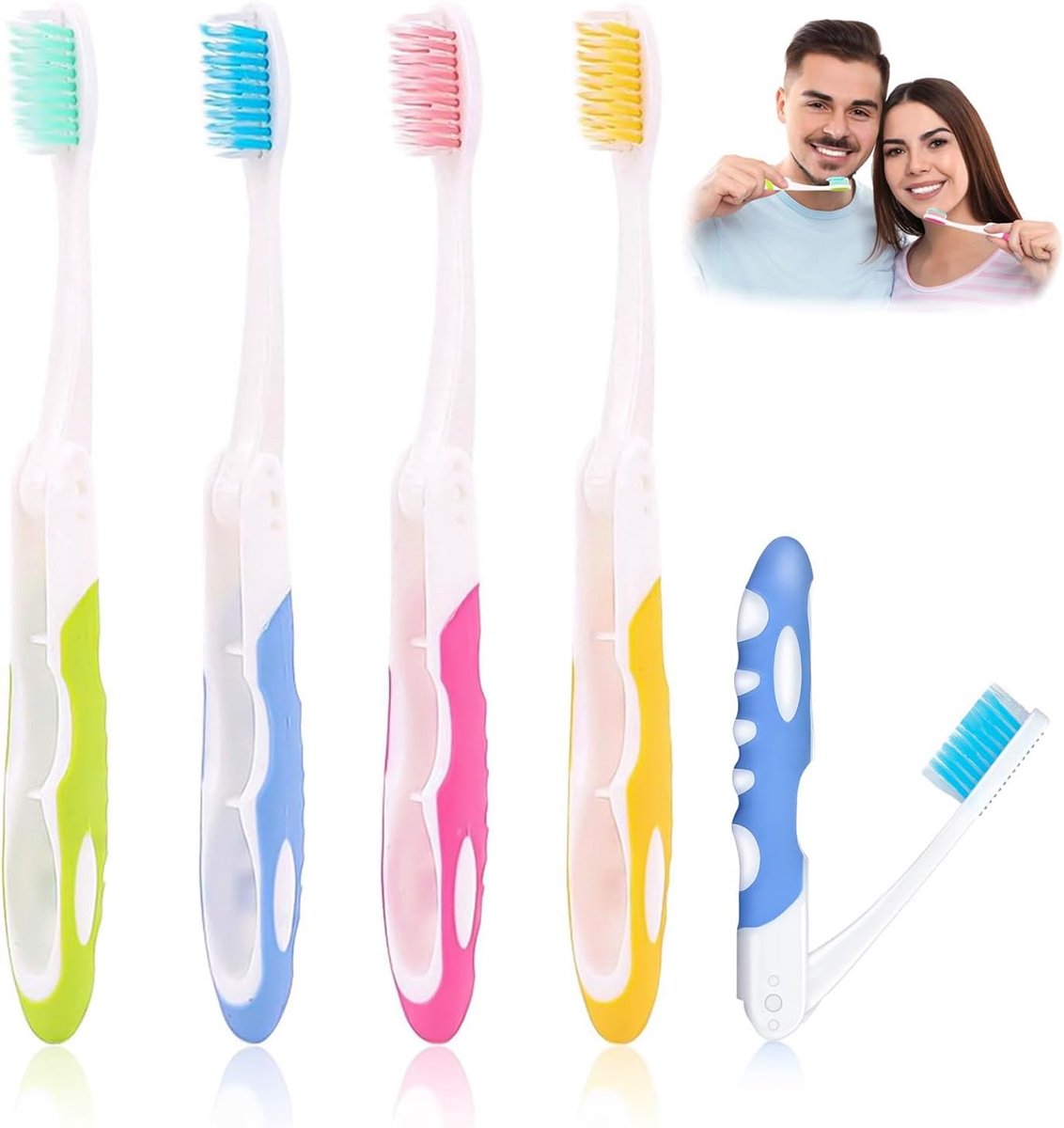 4-pack toothbrushes - Travel toothbrushes - Foldable travel toothbrushes - Portable soft toothbrushes - Easy to carry