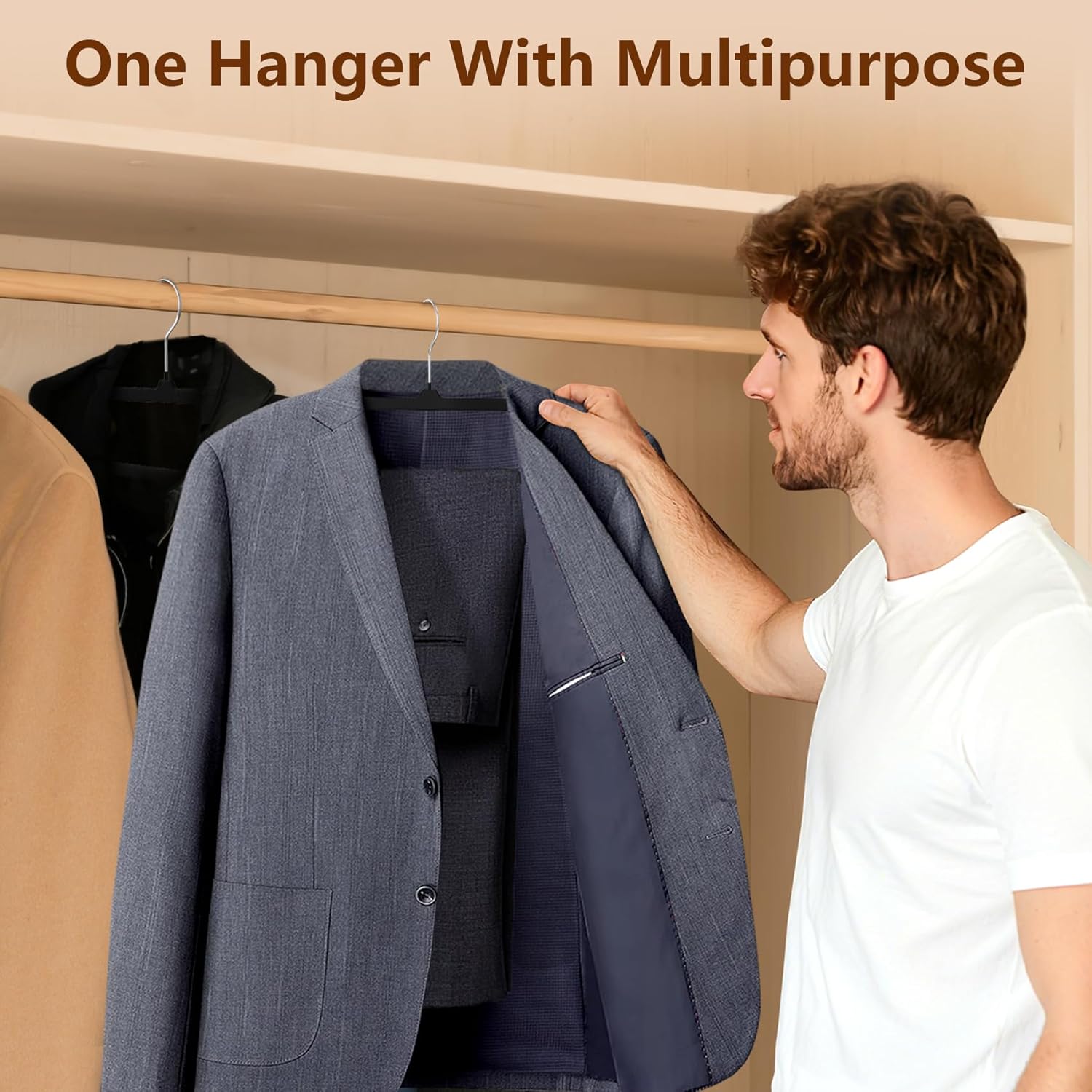 50 Pack Black Velvet Hangers Non Slip, Felt Pants Hangers Thin Space Saving Clothes Hanger Flocked Strong Durable Ganchos para Colgar Ropa with 360°Swivel Hook — image 5