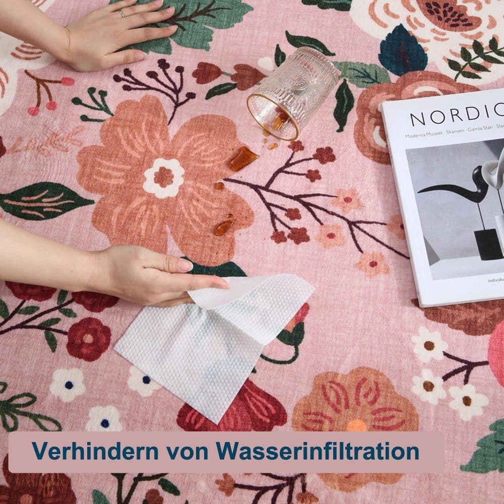Non-Slip Bohemian Floral Doormat Absorbent Dirt-Resistant Machine Washable for Bathroom Hallway and Kitchen, 40x60cm, Pink — image 3