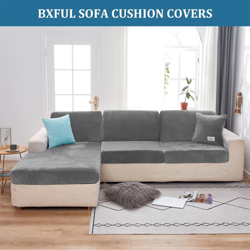Sofa Seat Cushion Covers, Stretch Velvet Sofa Cushion Covers, Replacement Sofa Cushion Covers For Single Cushion (Large — image 3