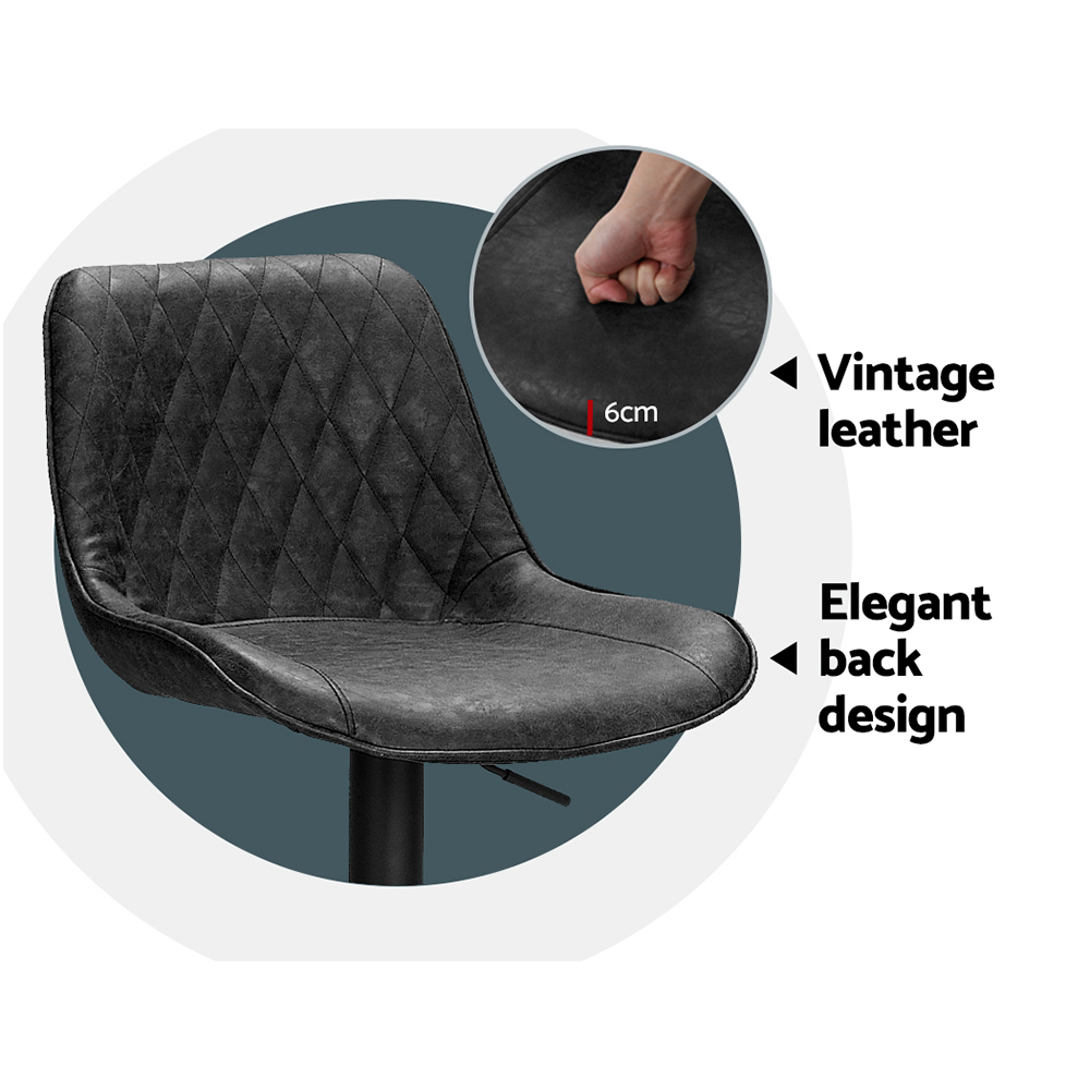 Artiss 2x Bar Stools Gas Lift Vintage Leather Black — image 6