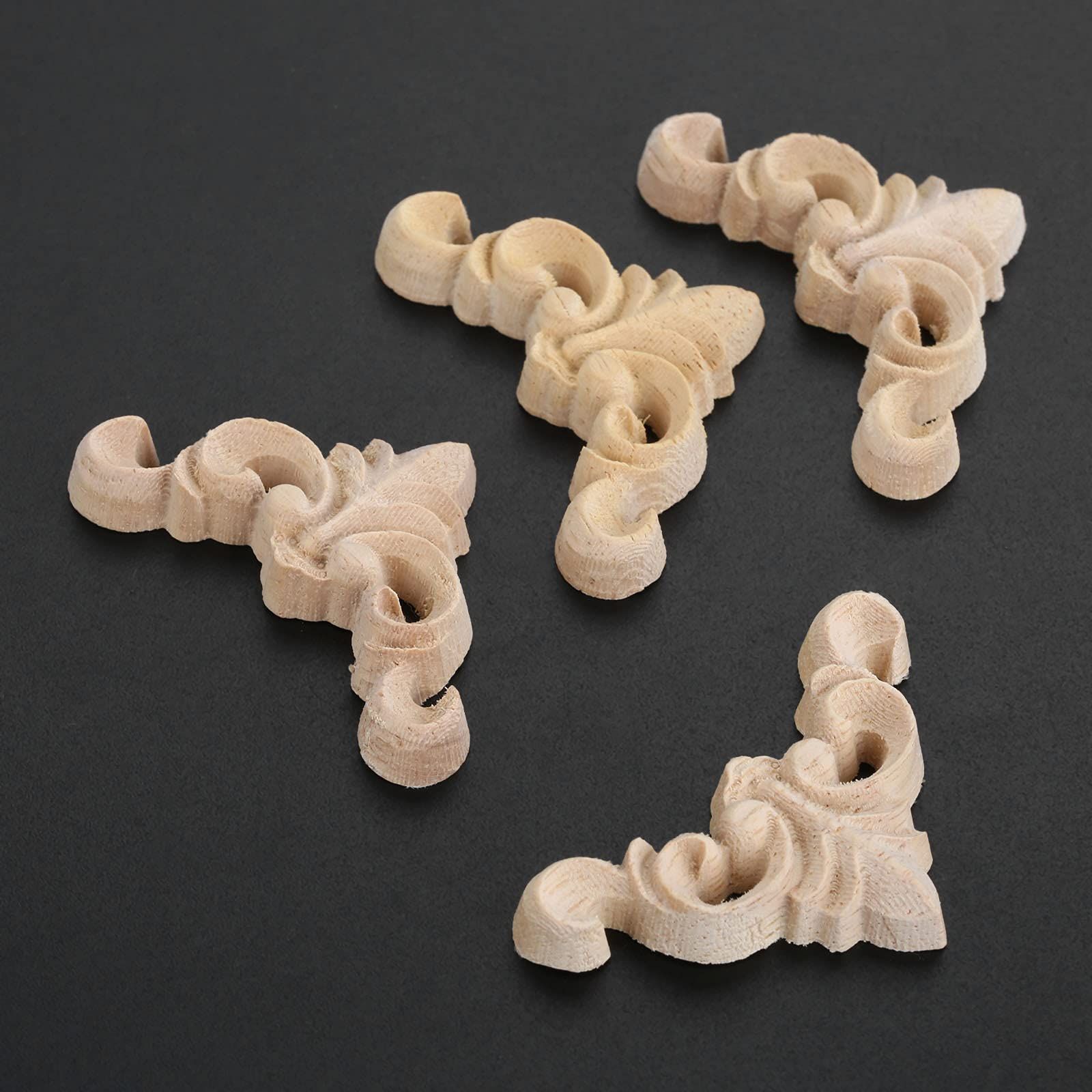 4pcs 4cm Woodcarving Corner Decal Unpainted Wood Carved Decal Onlay Applique Frame Furniture Cabinet Door Decor Craft 3D โ image 5